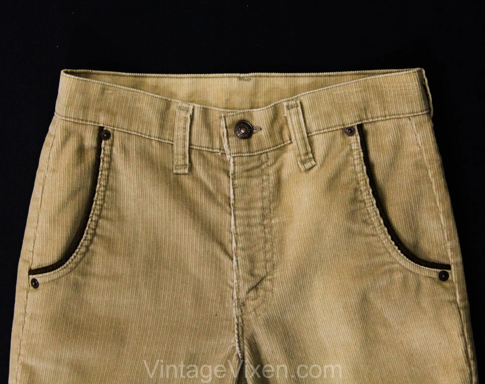 1970s Tan Corduroy Skinny Pants by Levi's - Boys 14 or Mens XS Light Brown Cotton Hippie Trousers - 70s Levis Denim Label - Waist 27