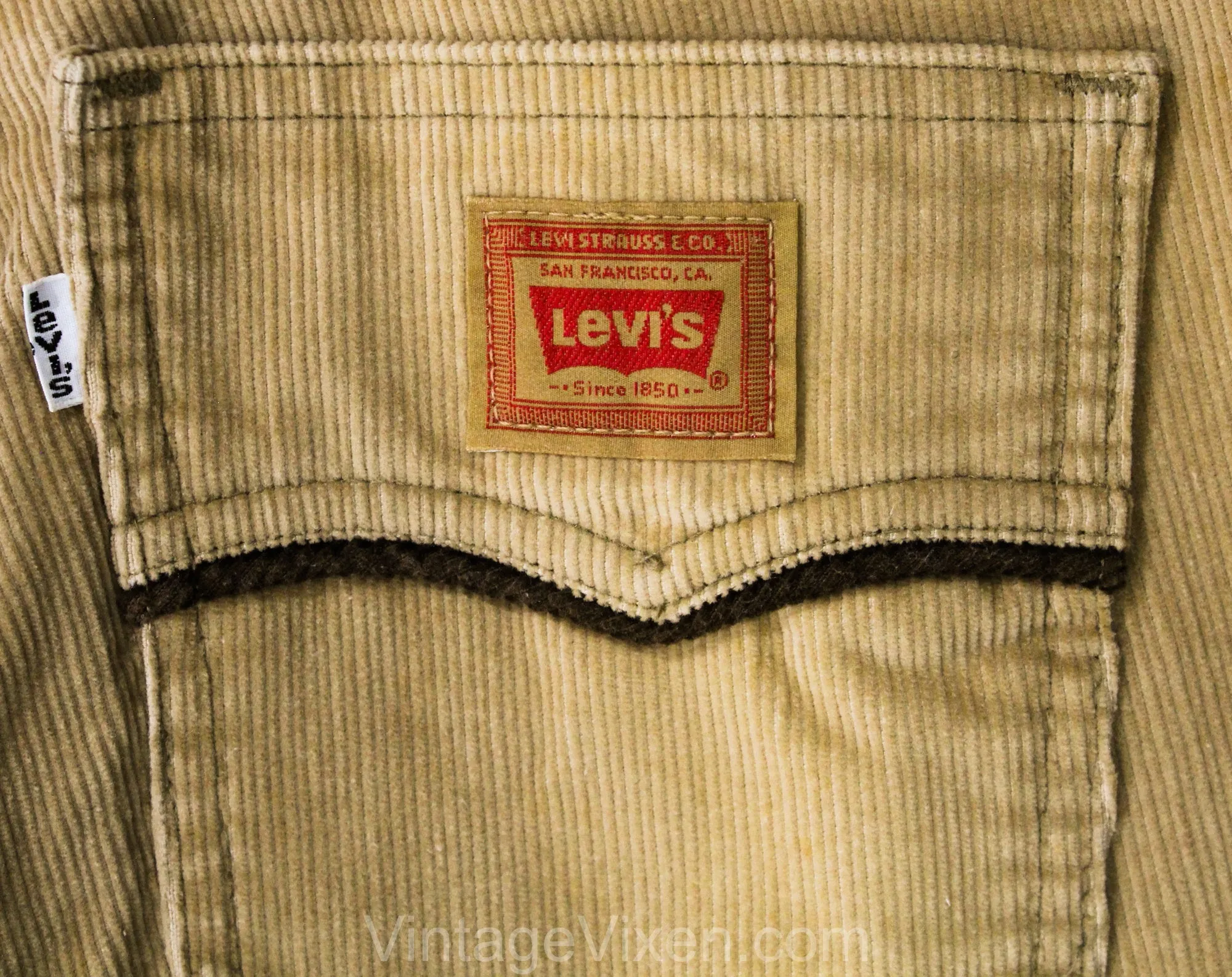 1970s Tan Corduroy Skinny Pants by Levi's - Boys 14 or Mens XS Light Brown Cotton Hippie Trousers - 70s Levis Denim Label - Waist 27