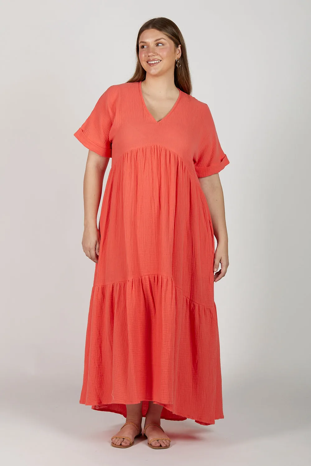 Adriana Crinkle Cotton V-Neck Dress in Candlelight