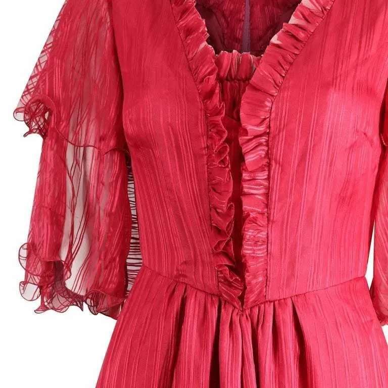 ARCHIVED - 1970s Silk Chiffon Scarlet Red Victoriana Maxi Dress