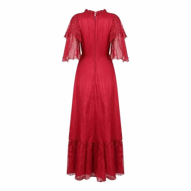 ARCHIVED - 1970s Silk Chiffon Scarlet Red Victoriana Maxi Dress