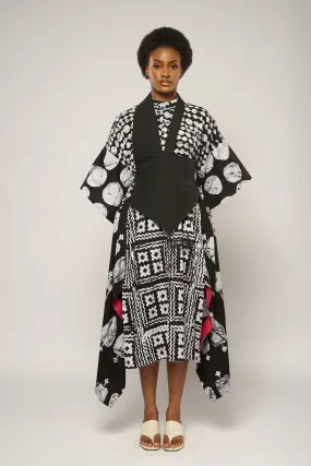 BLACK MULTIPRINT SHIRT DRESS
