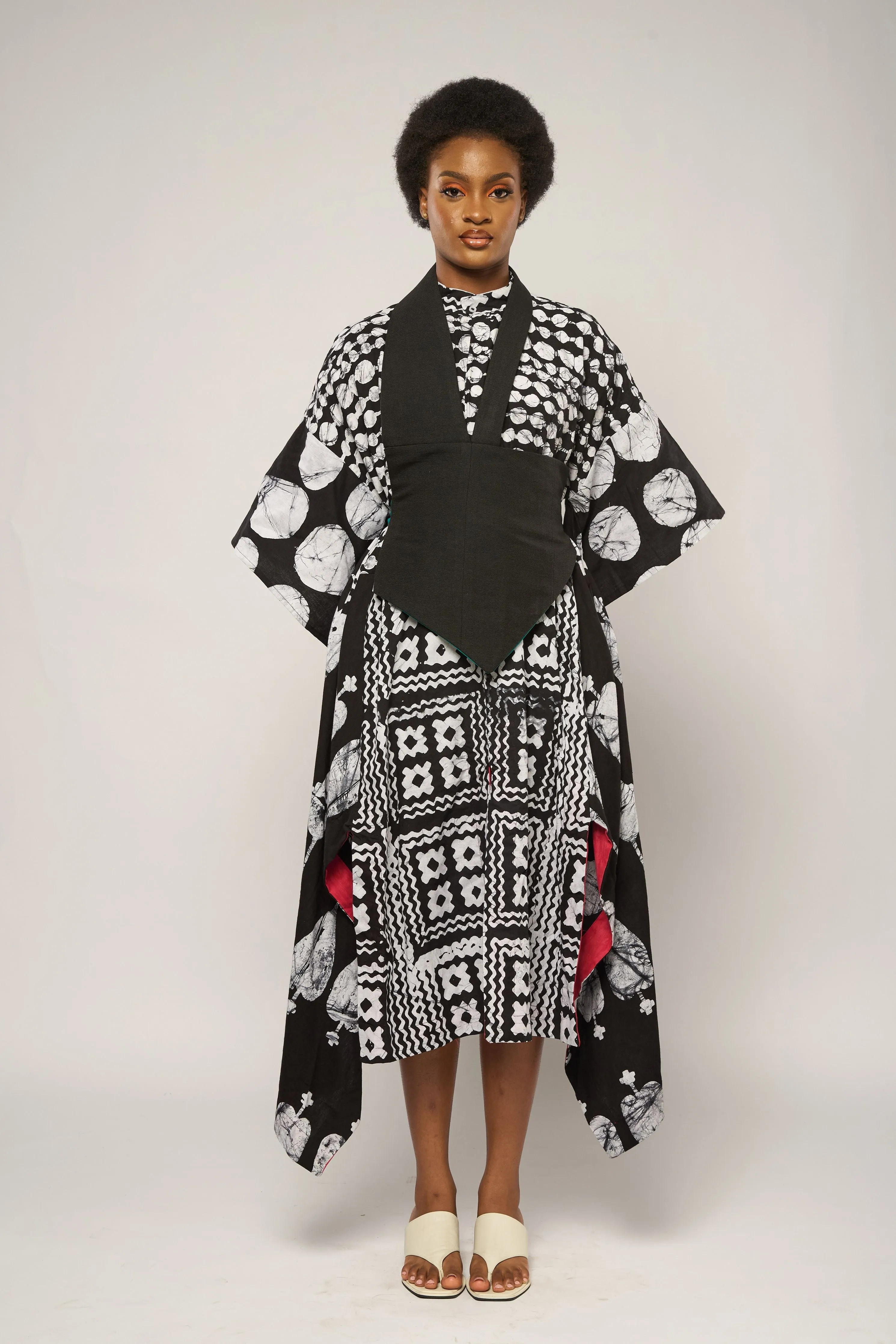 BLACK MULTIPRINT SHIRT DRESS
