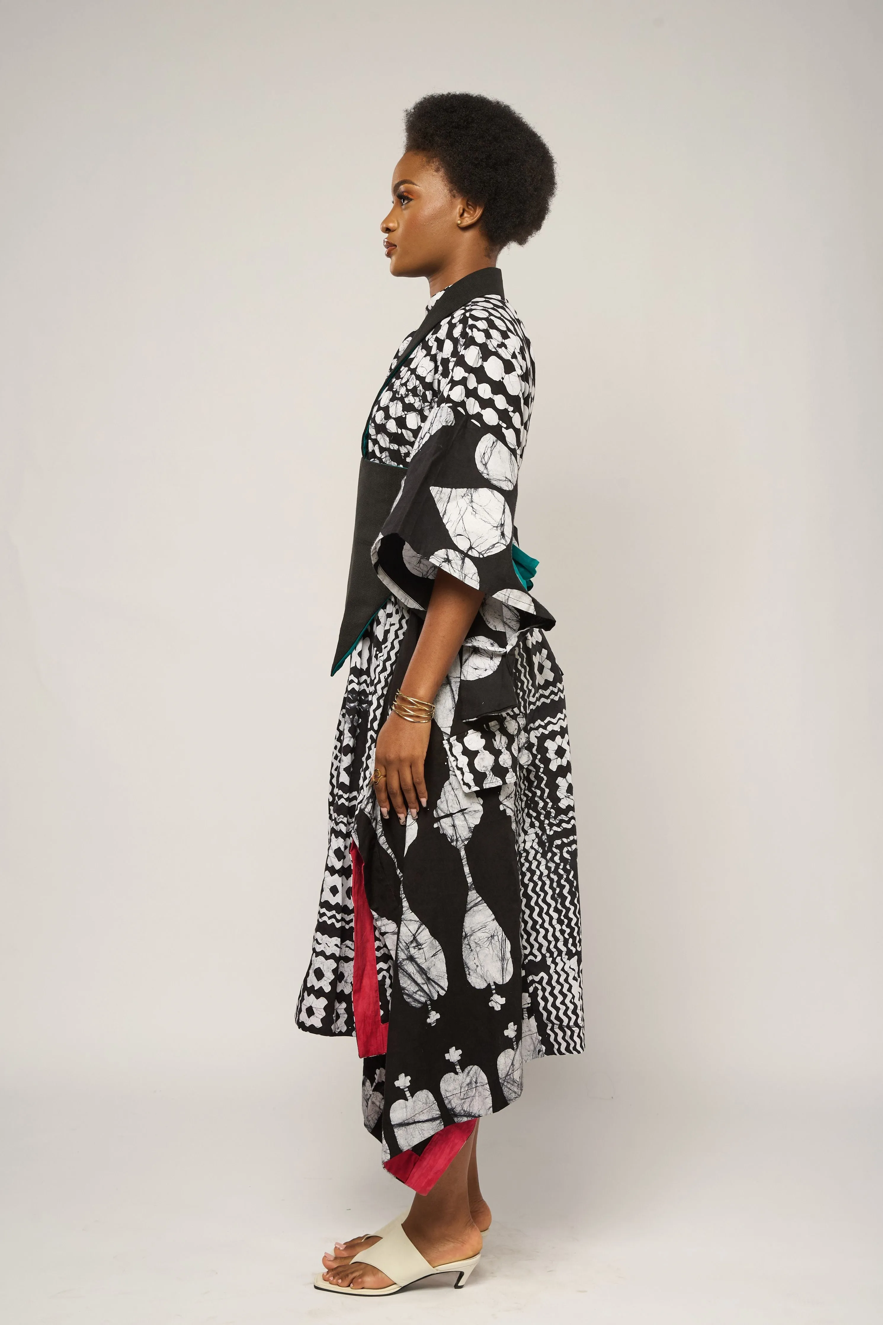 BLACK MULTIPRINT SHIRT DRESS