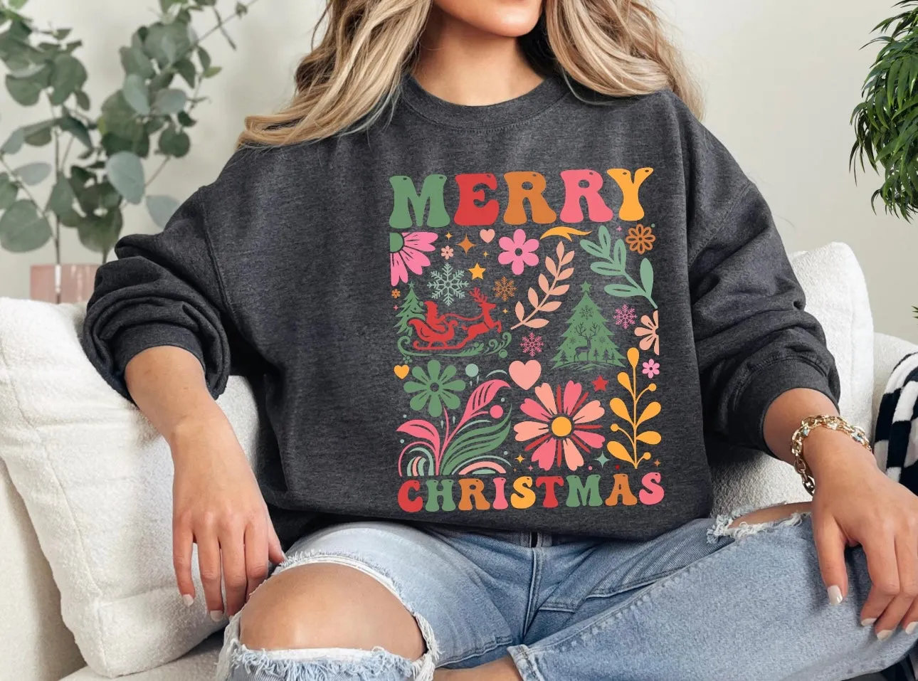 Boho Merry Christmas Crewneck Sweatshirt