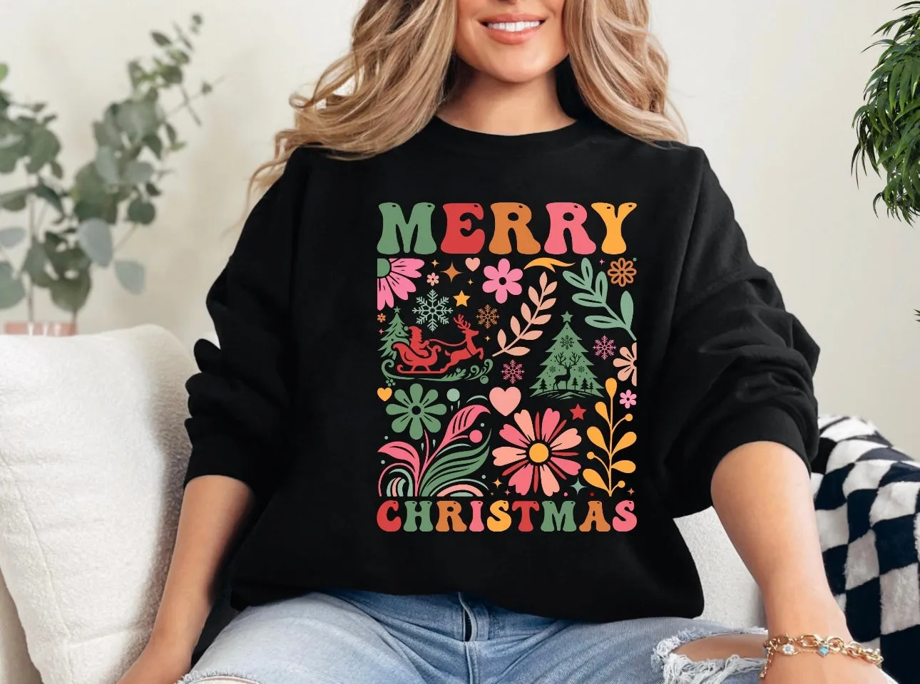 Boho Merry Christmas Crewneck Sweatshirt