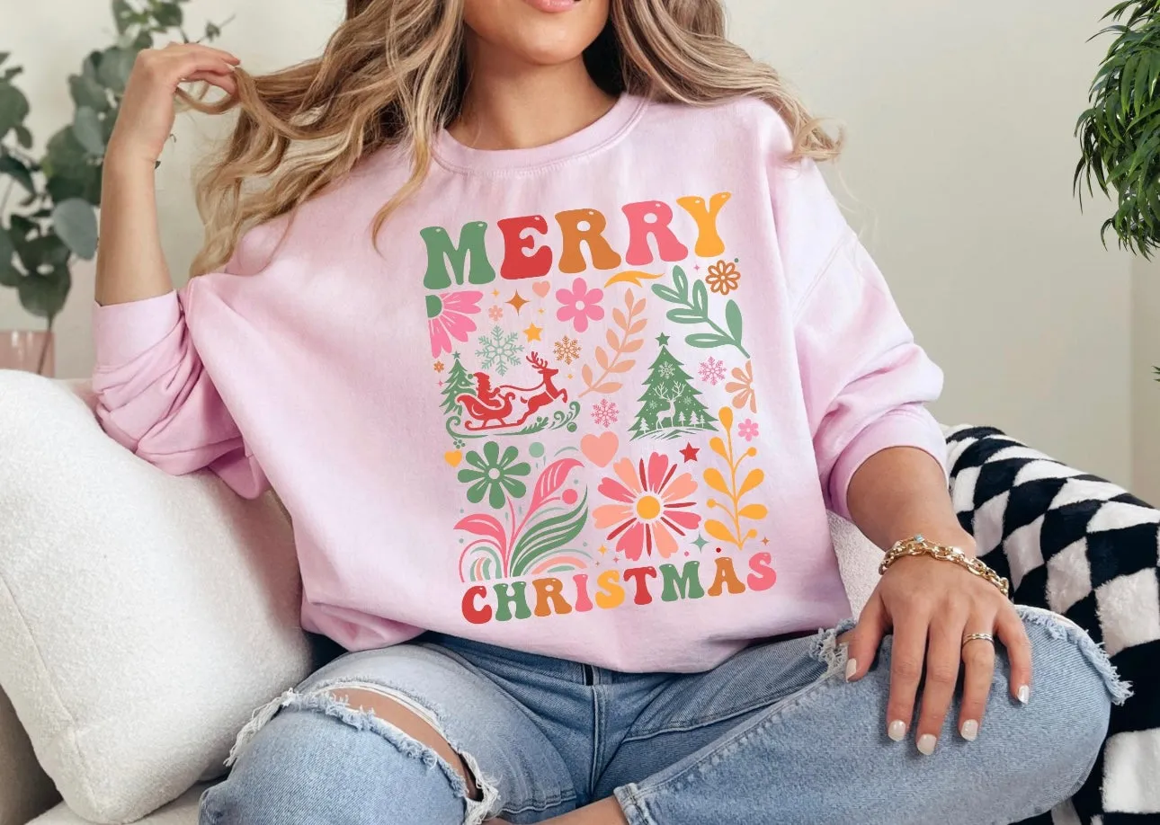 Boho Merry Christmas Crewneck Sweatshirt