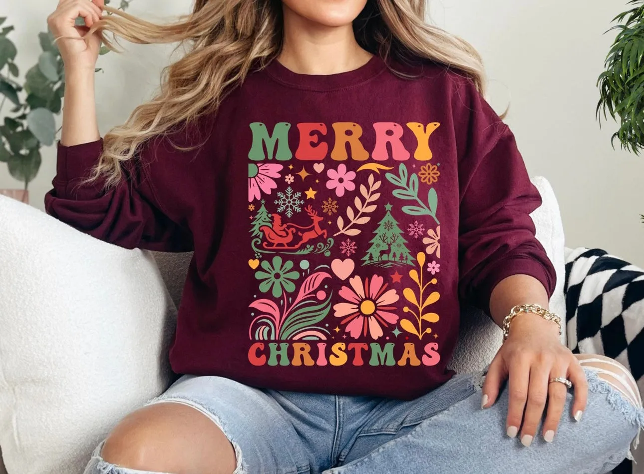 Boho Merry Christmas Crewneck Sweatshirt