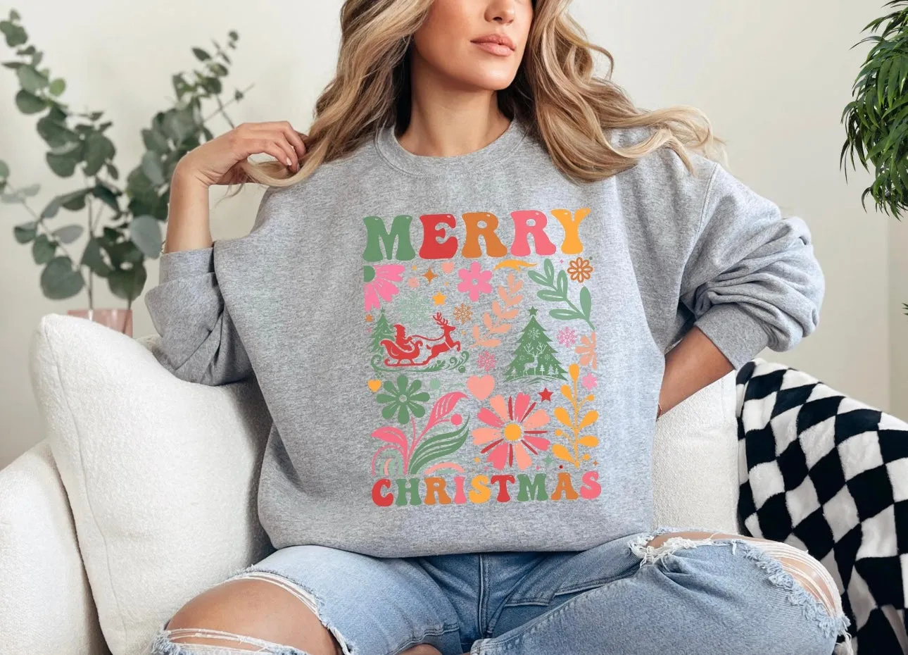 Boho Merry Christmas Crewneck Sweatshirt