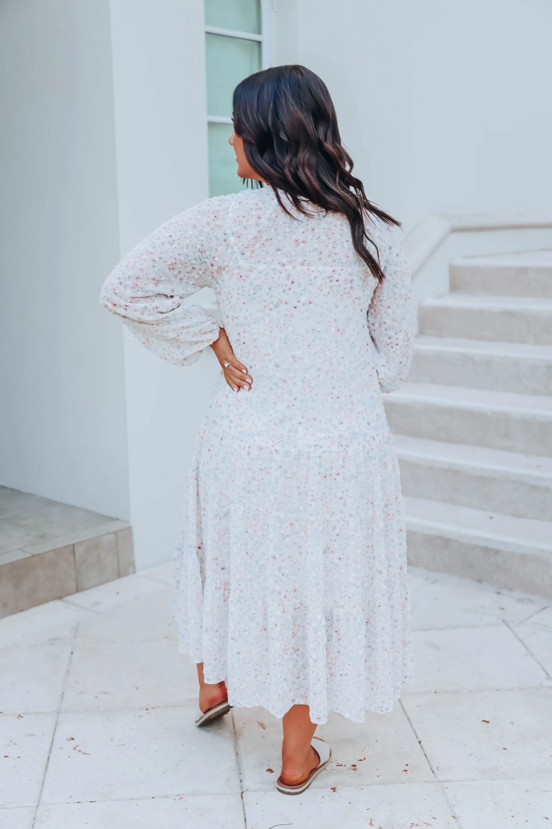 Botanical Boho Chiffon Maxi Dress - Ivory