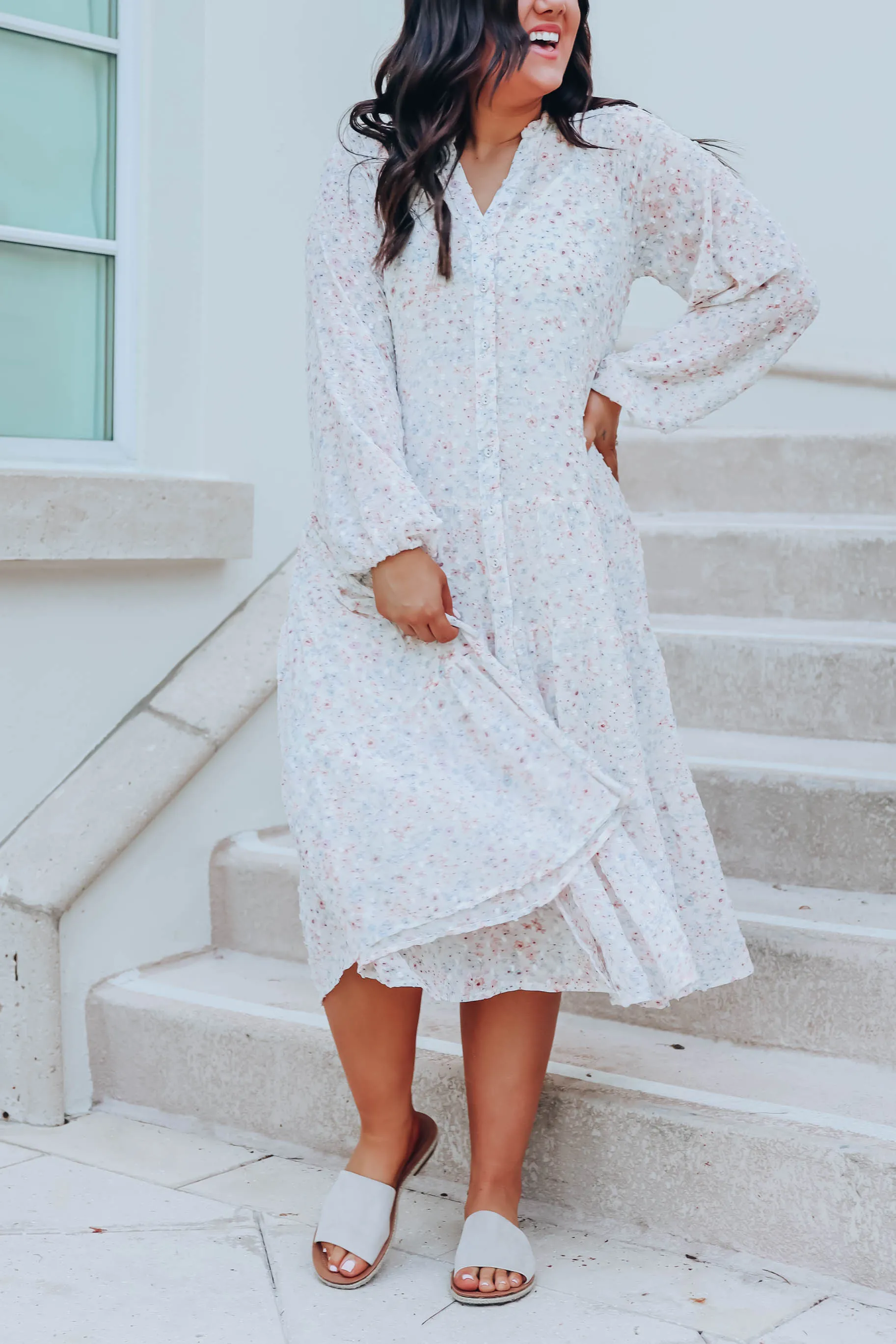 Botanical Boho Chiffon Maxi Dress - Ivory