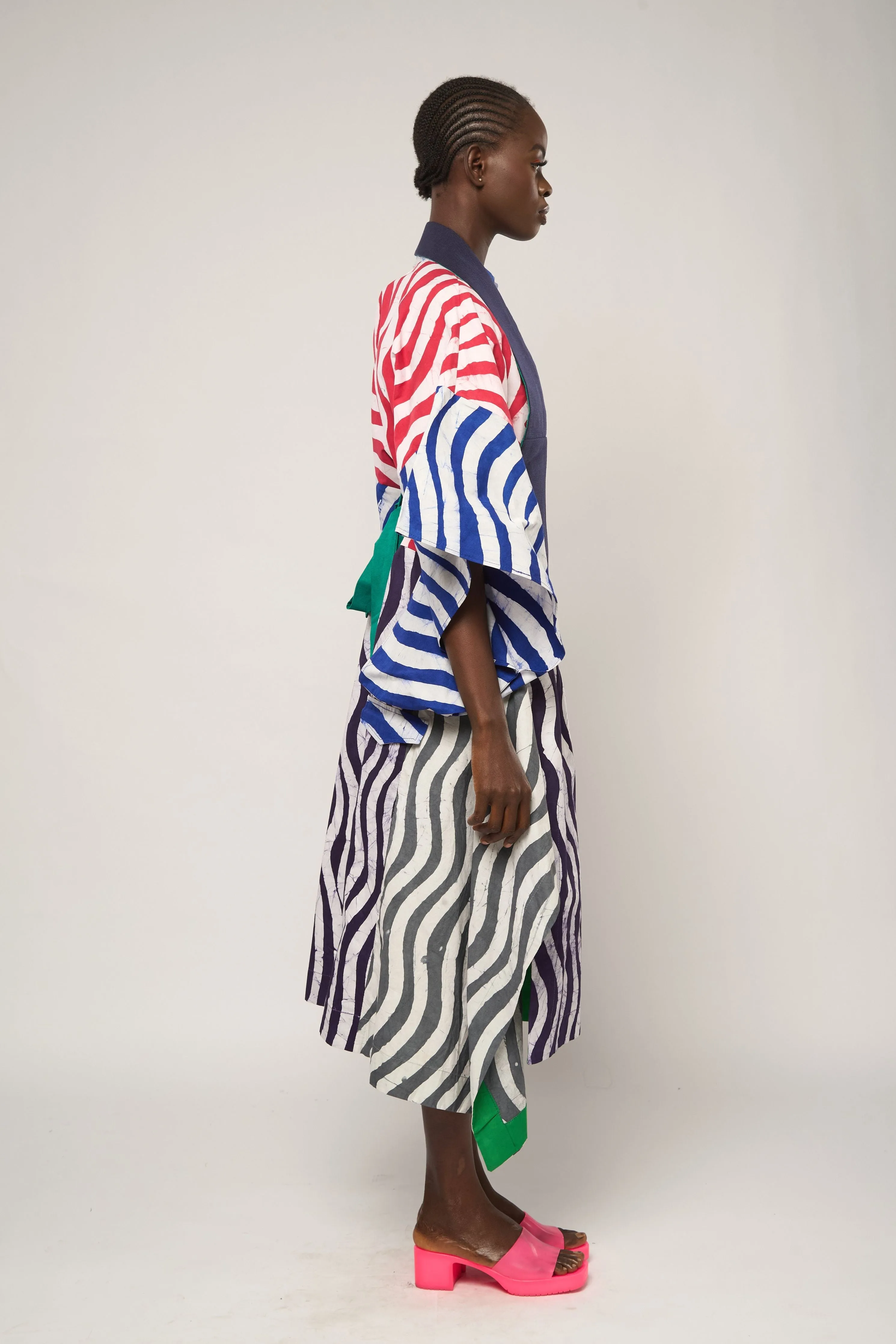 BRIGHT MULTI PRINT WAVY SHIRT DRESS