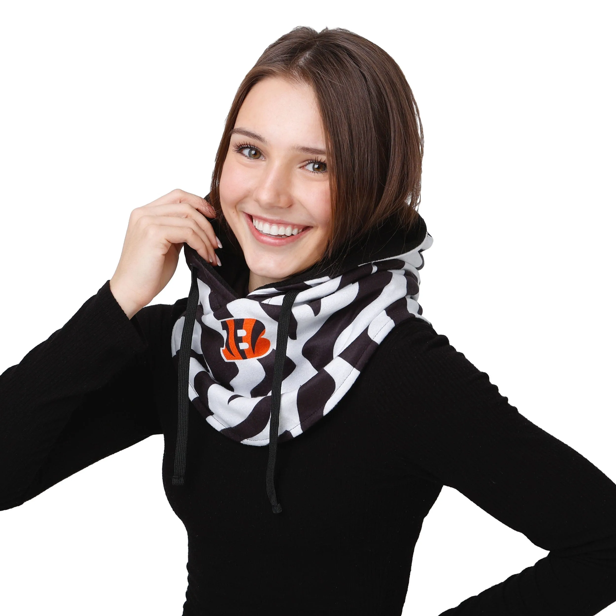 Cincinnati Bengals NFL White Stripe Drawstring Hooded Gaiter