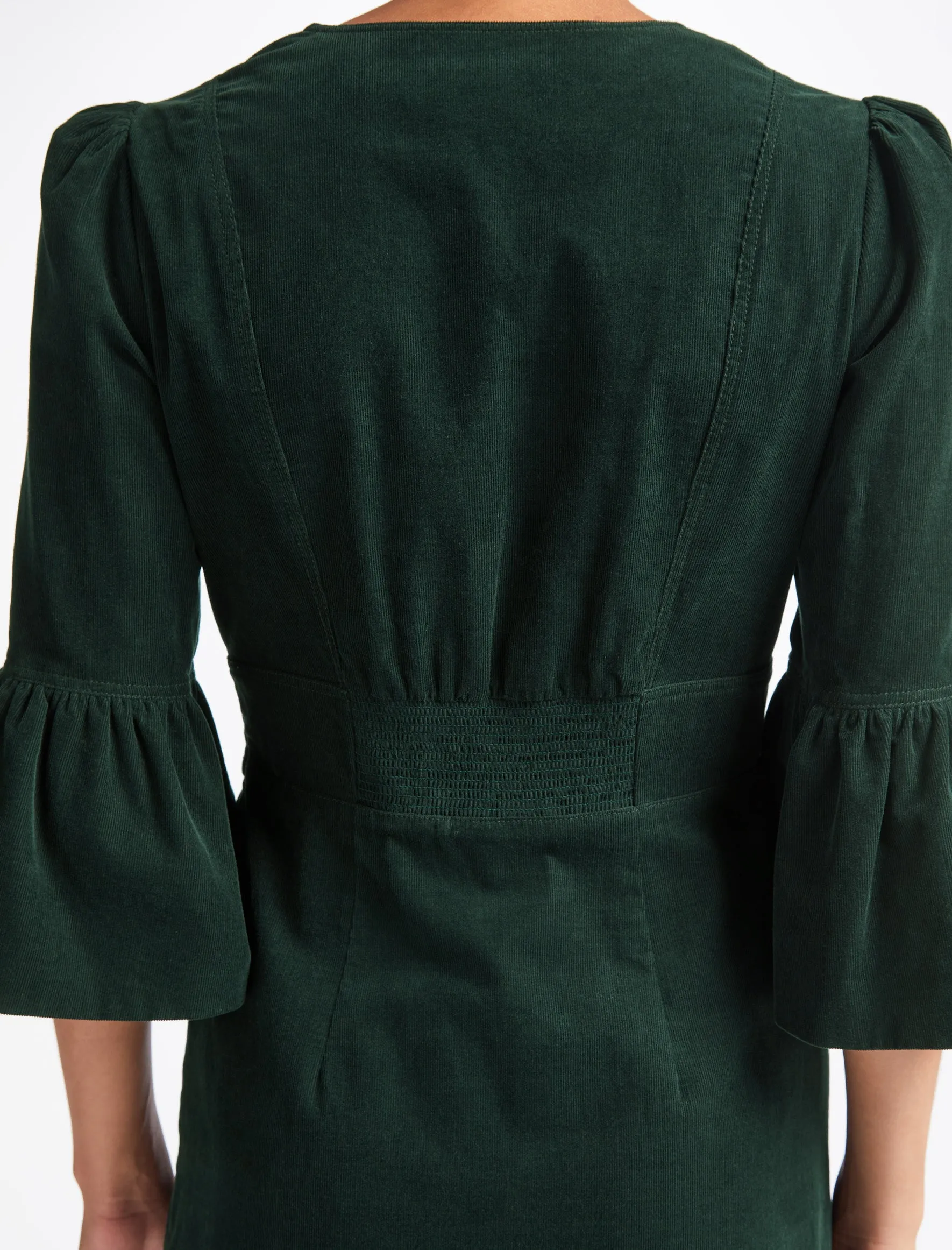 Daphne Pin Corduroy V Neck Maxi Dress - Forest Green