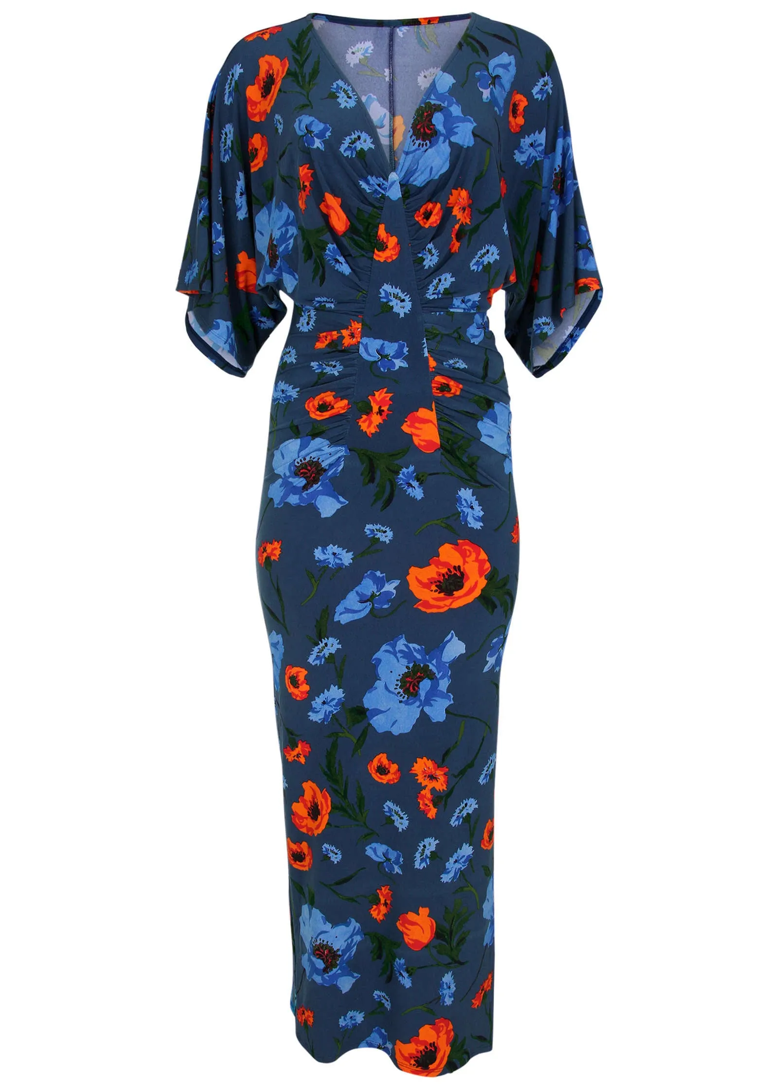 Drape Sleeve Maxi Dress - Forest Floral Iris