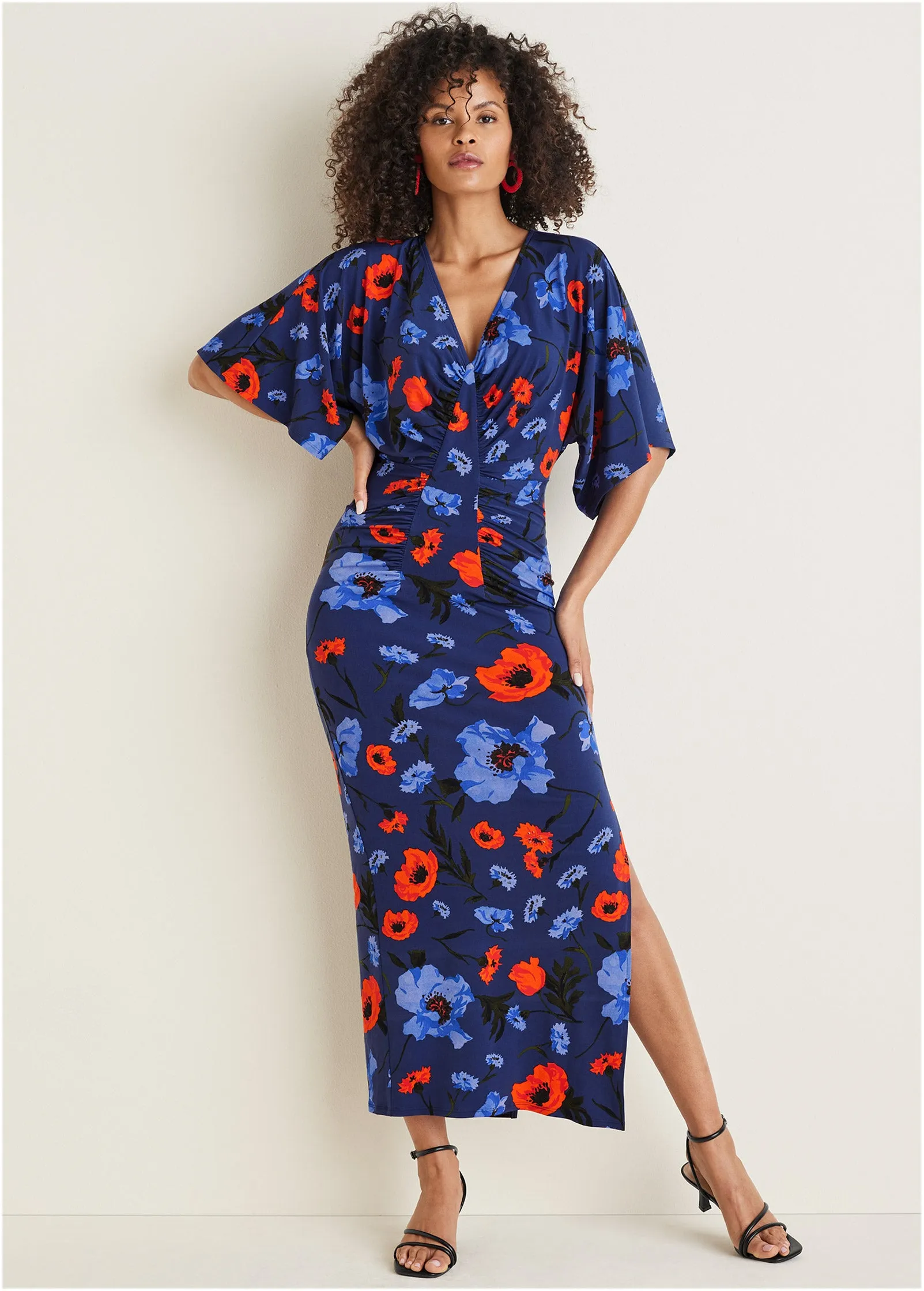 Drape Sleeve Maxi Dress - Forest Floral Iris