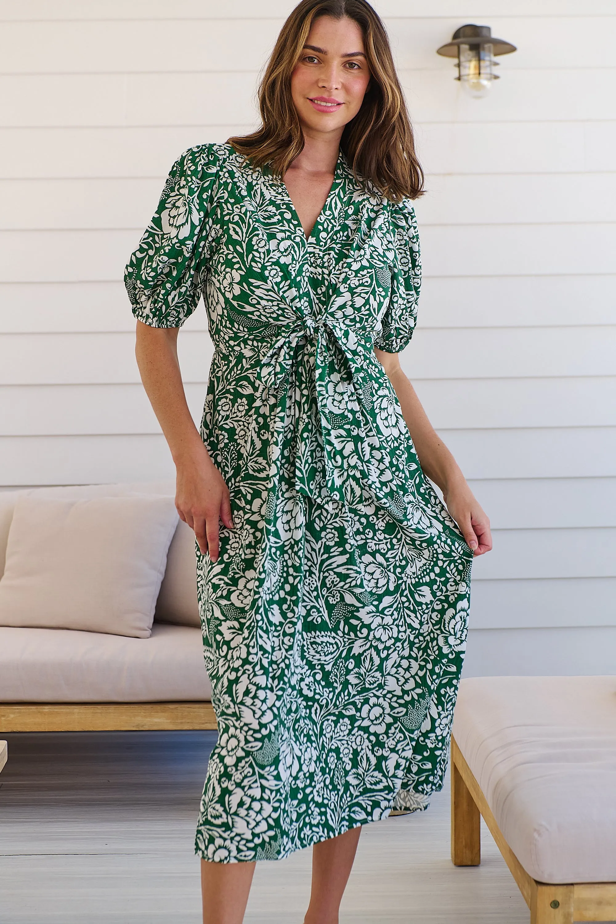 Effie Green/White Floral Tie Waist Dress