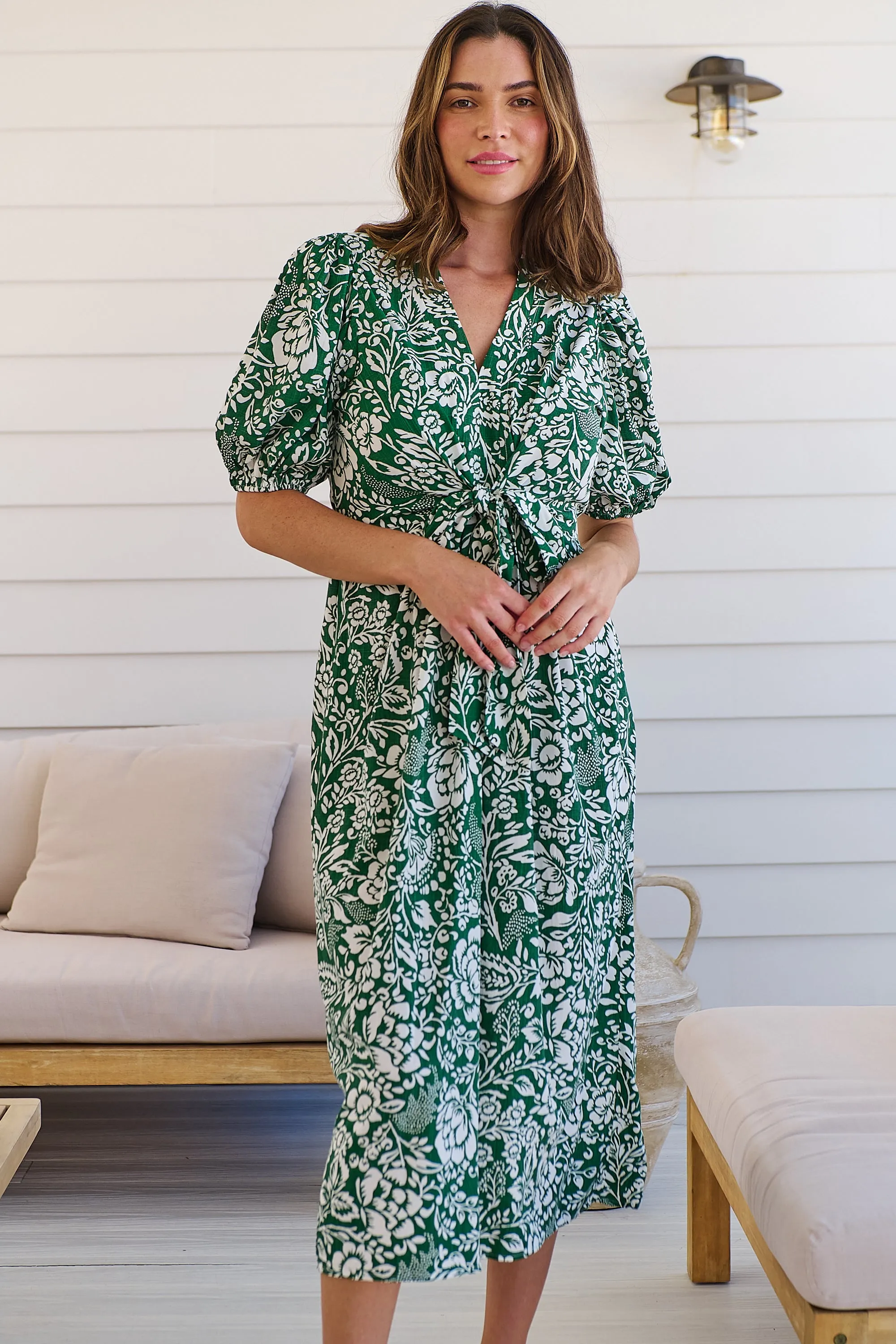 Effie Green/White Floral Tie Waist Dress