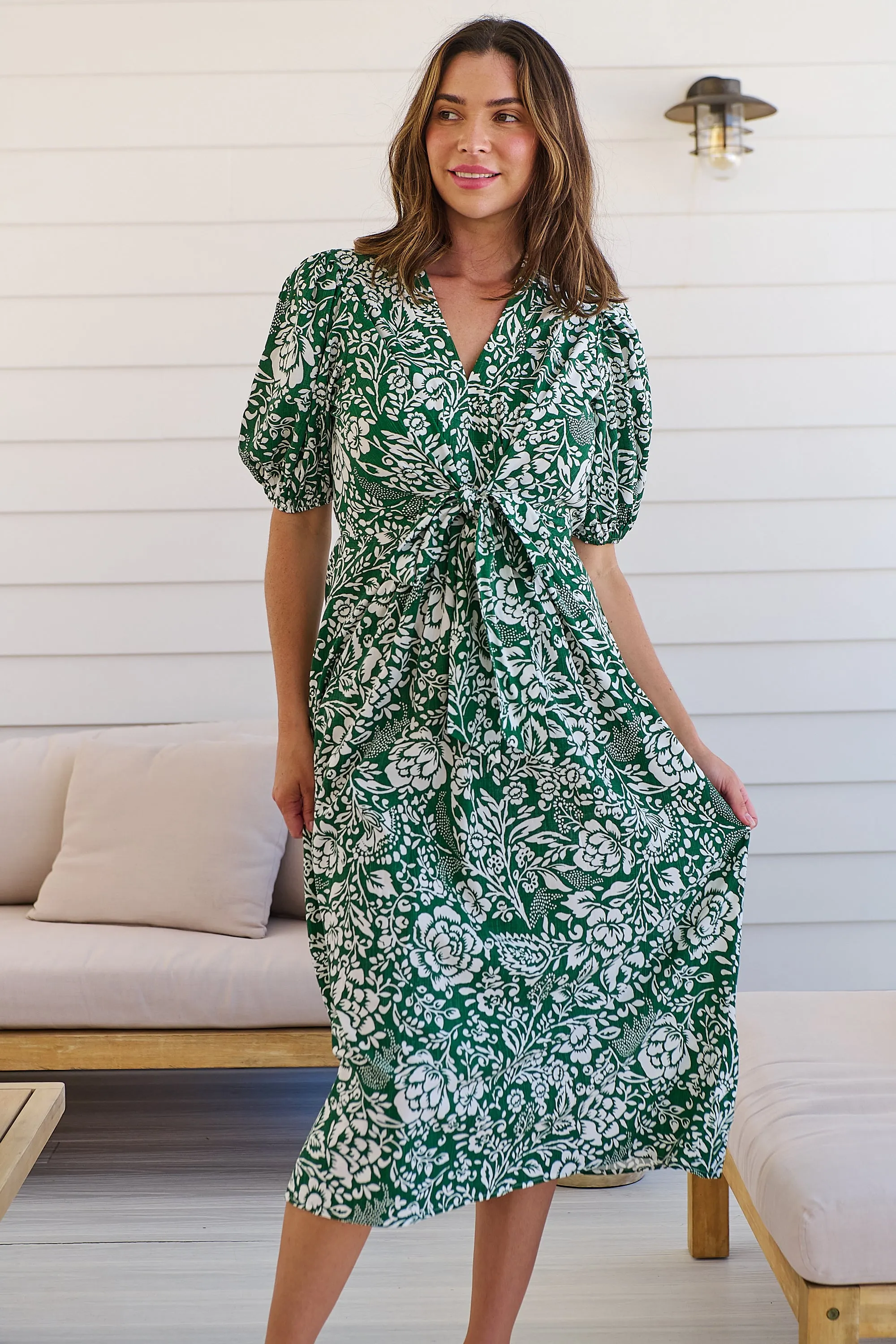 Effie Green/White Floral Tie Waist Dress