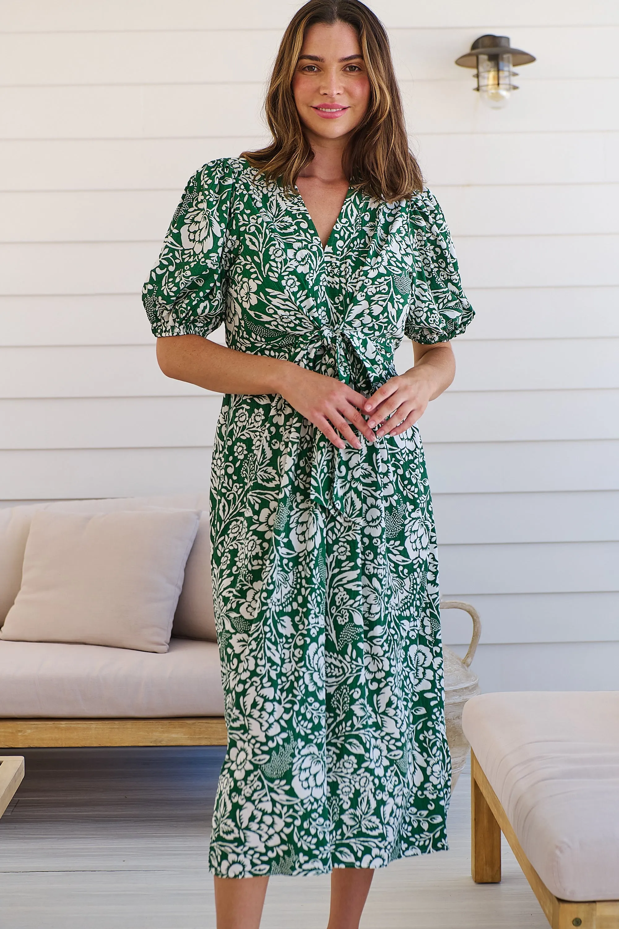 Effie Green/White Floral Tie Waist Dress