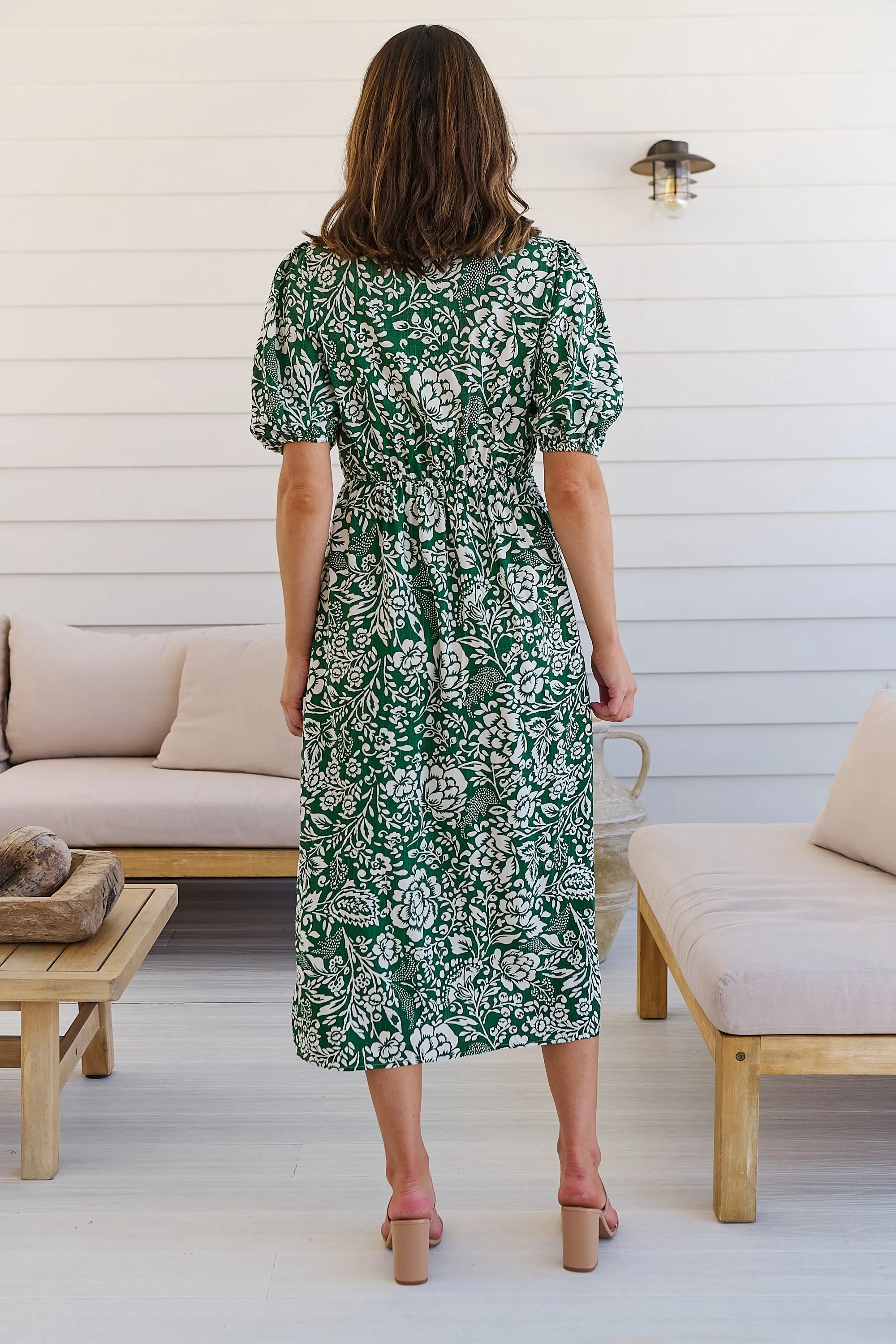 Effie Green/White Floral Tie Waist Dress