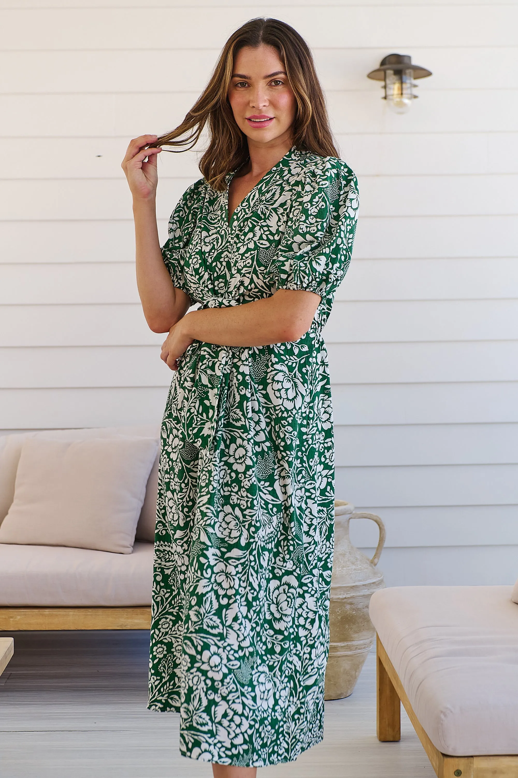 Effie Green/White Floral Tie Waist Dress