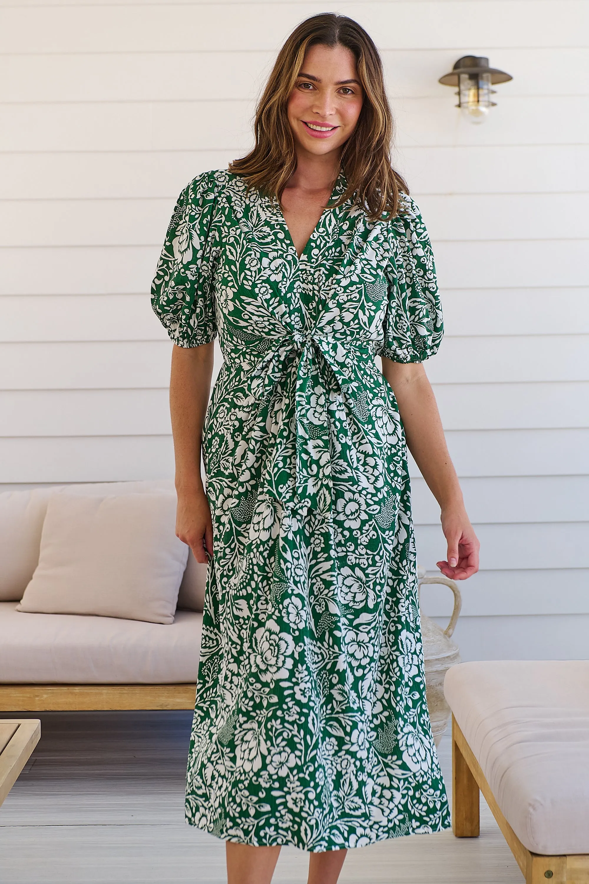 Effie Green/White Floral Tie Waist Dress