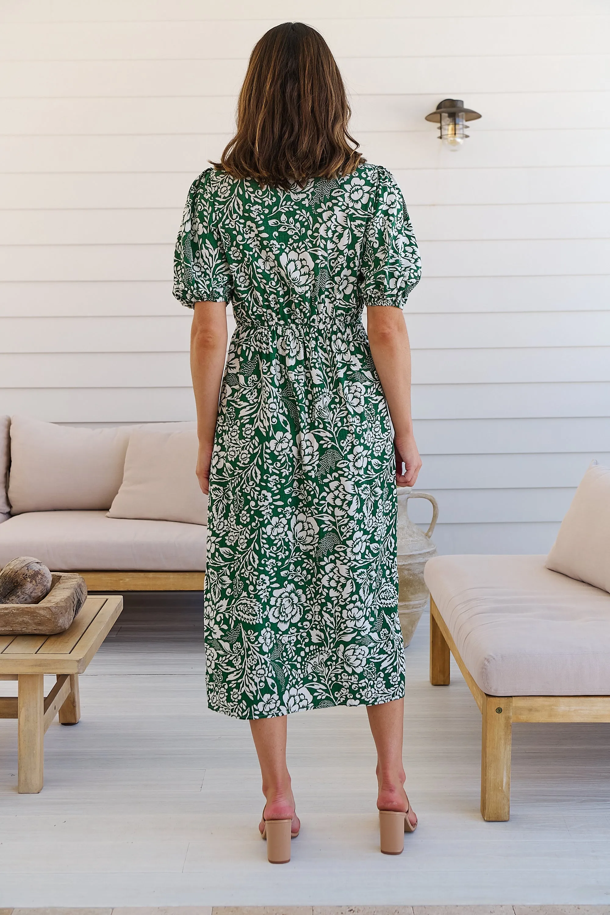 Effie Green/White Floral Tie Waist Dress
