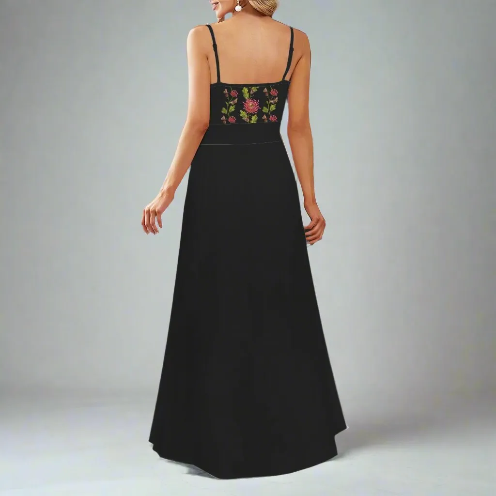 Elegant Chrysanthemum Skull Maxi-dress