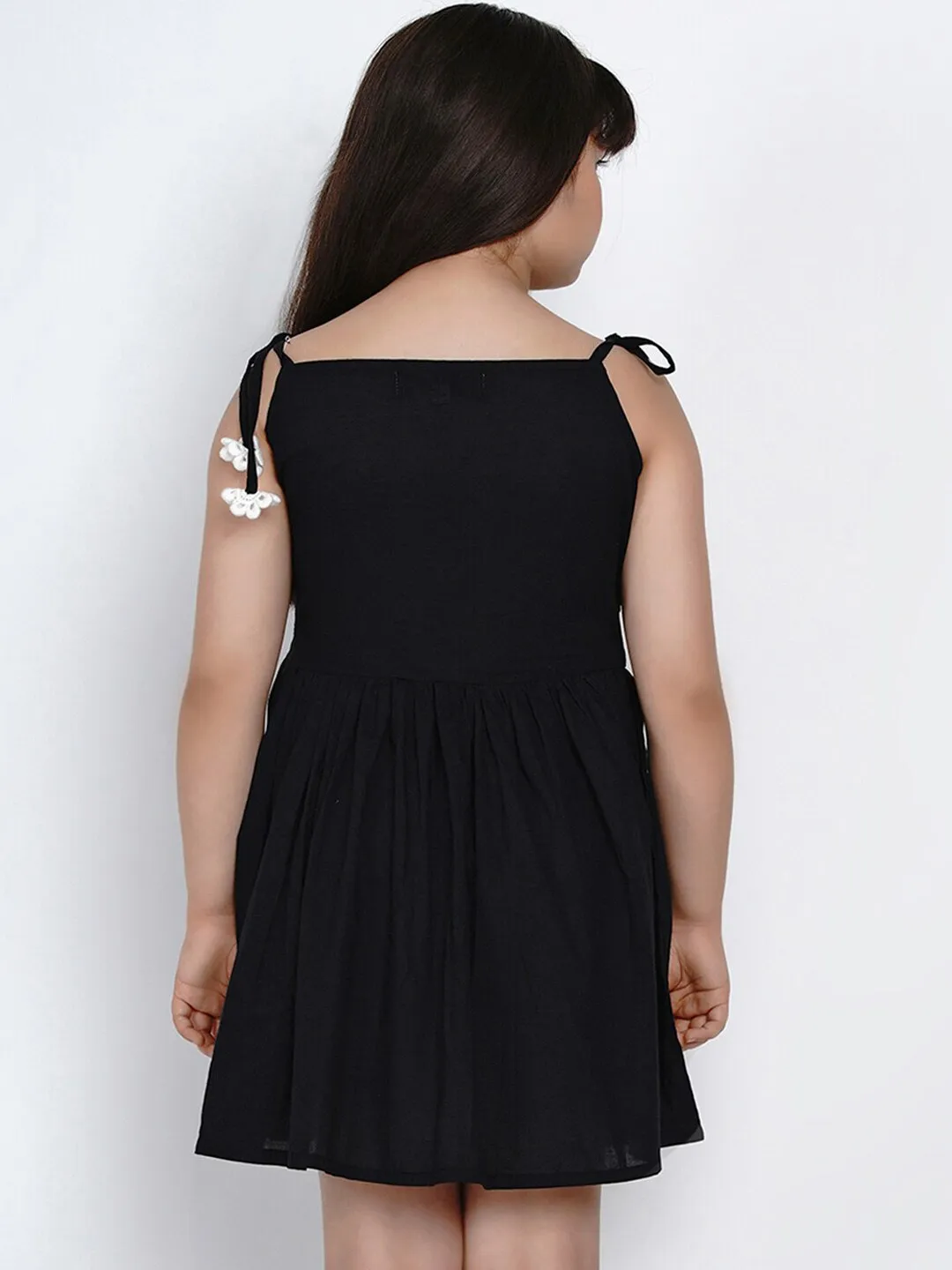 Girl's Black Embroidered Fit And Flare Dress  - NOZ2TOZ KIDS