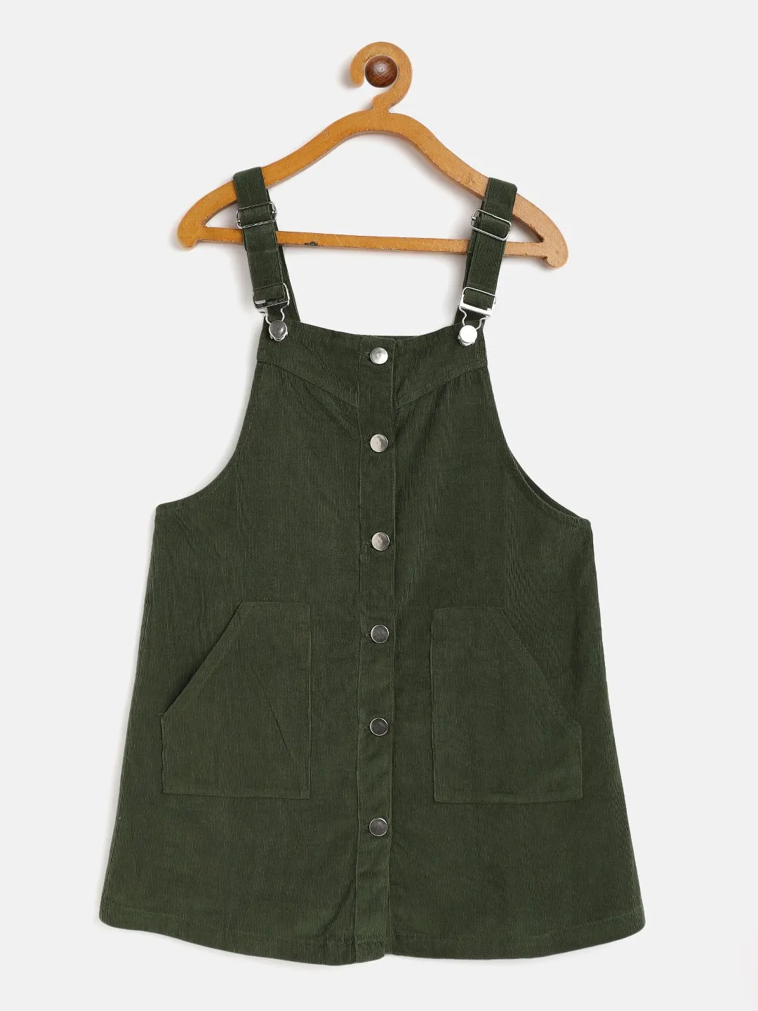Girls Olive Corduroy Pinafore Dress