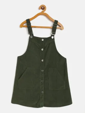 Girls Olive Corduroy Pinafore Dress