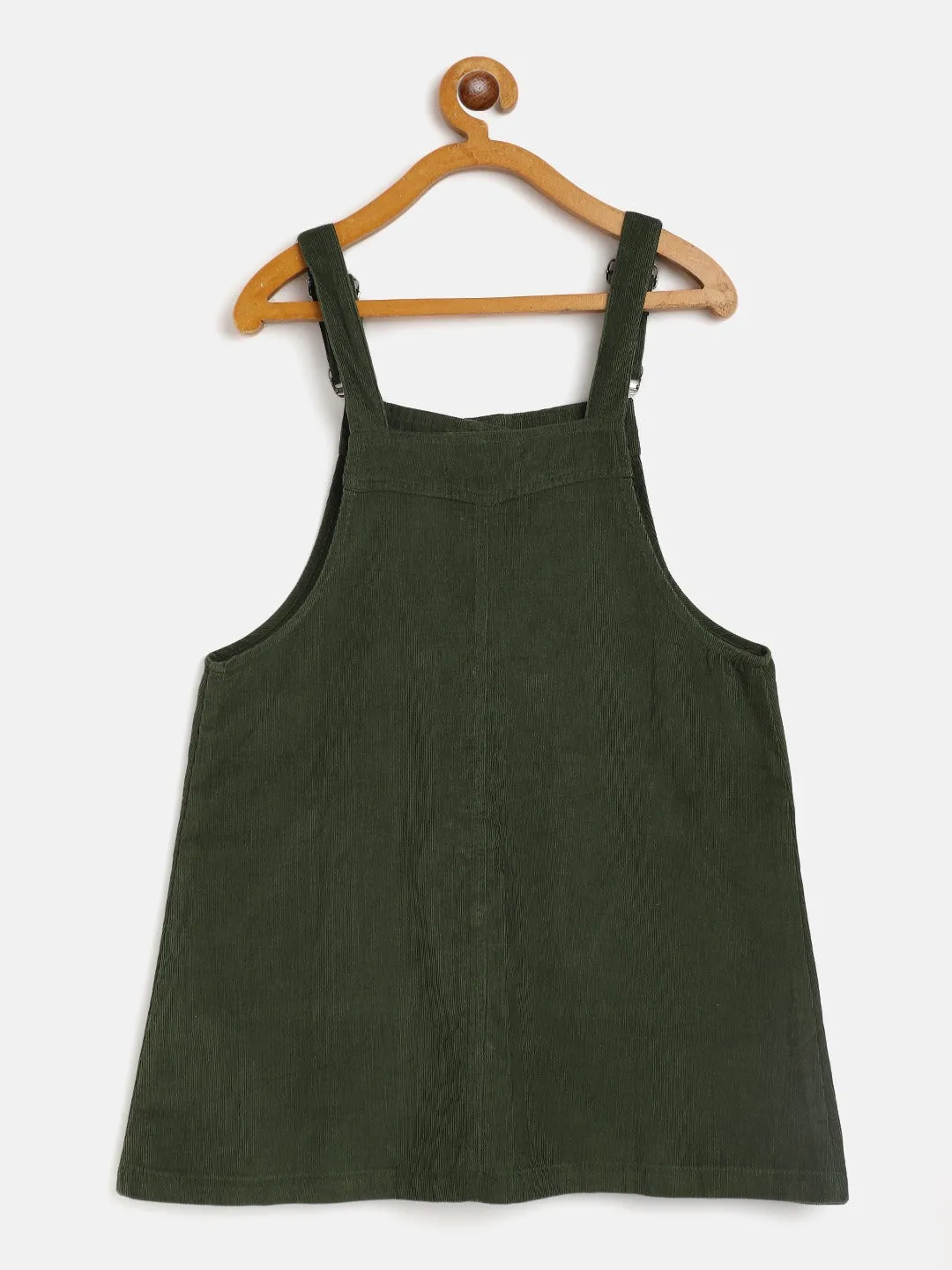 Girls Olive Corduroy Pinafore Dress