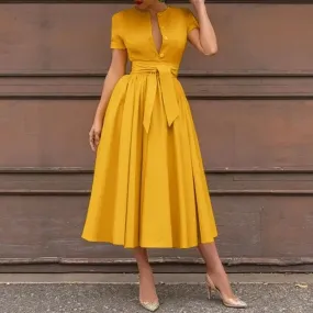 JuliaFashion - 2024 Vintage Solid Short Sleeve Maxi Dress