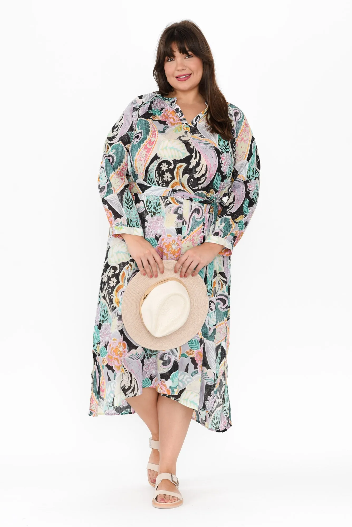 Liliana Black Paisley Cotton Tie Dress