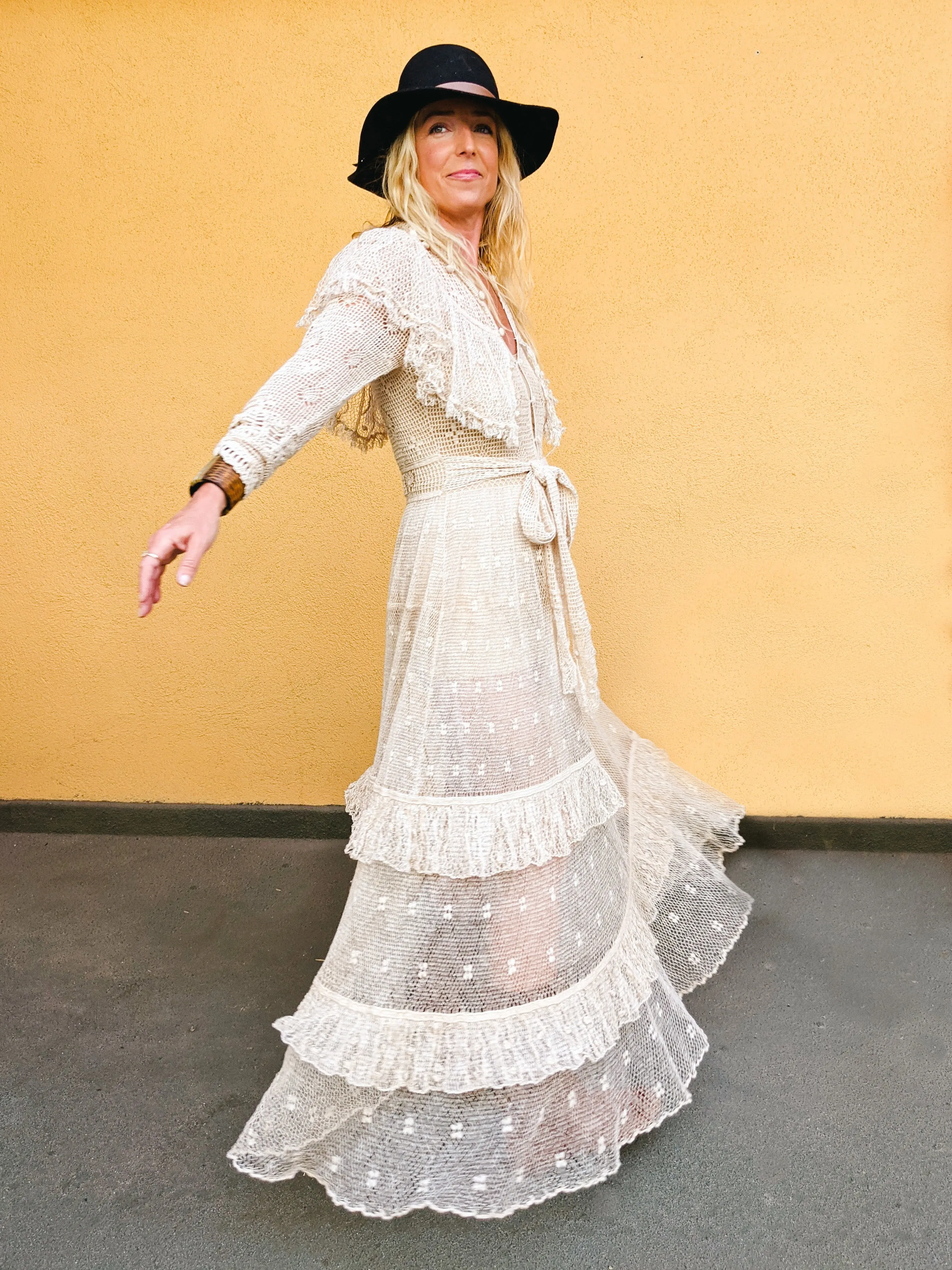 Lim's Original Hand Crocheted Maxi Dress in Natural