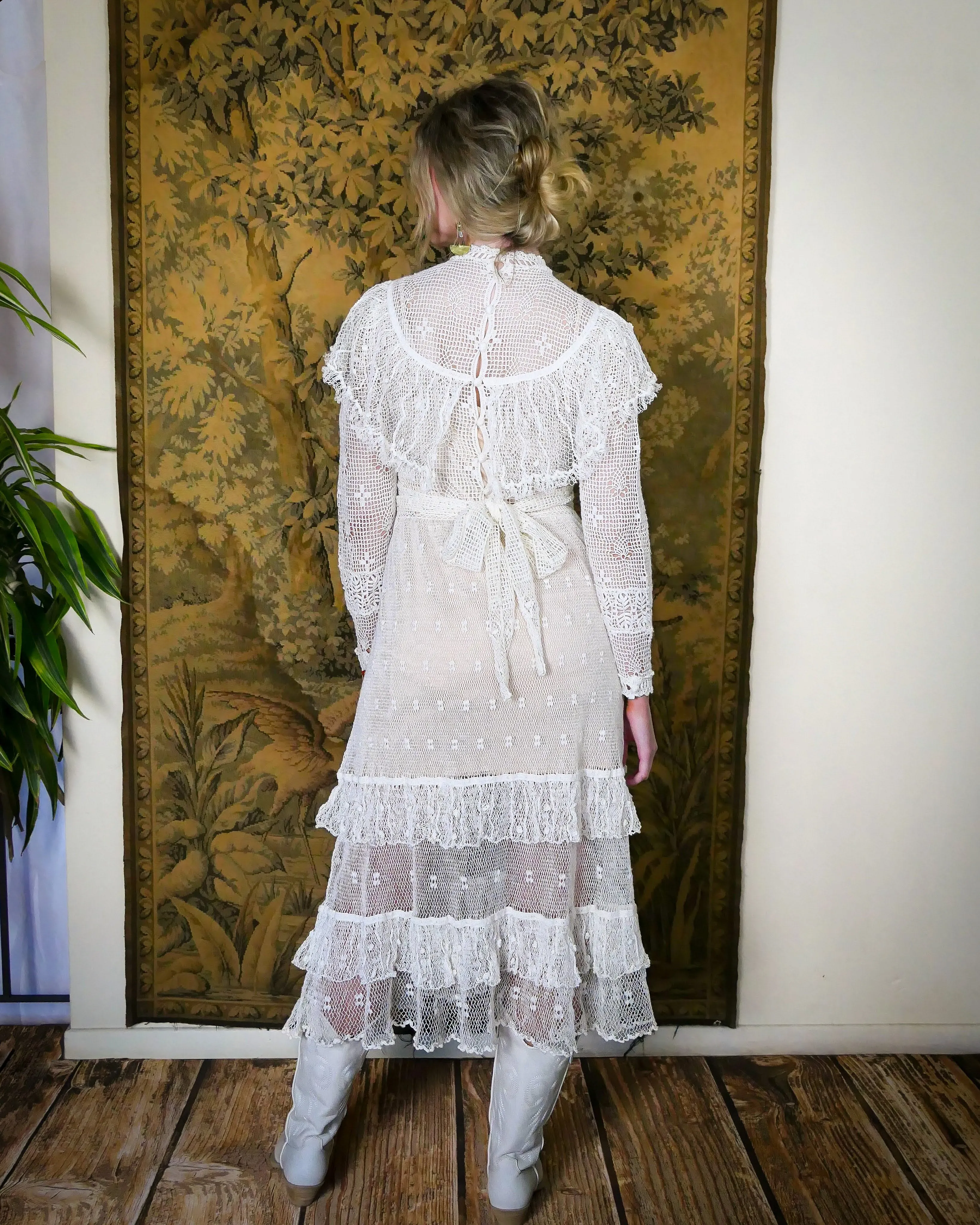 Lim's Original Hand Crocheted Maxi Dress in White