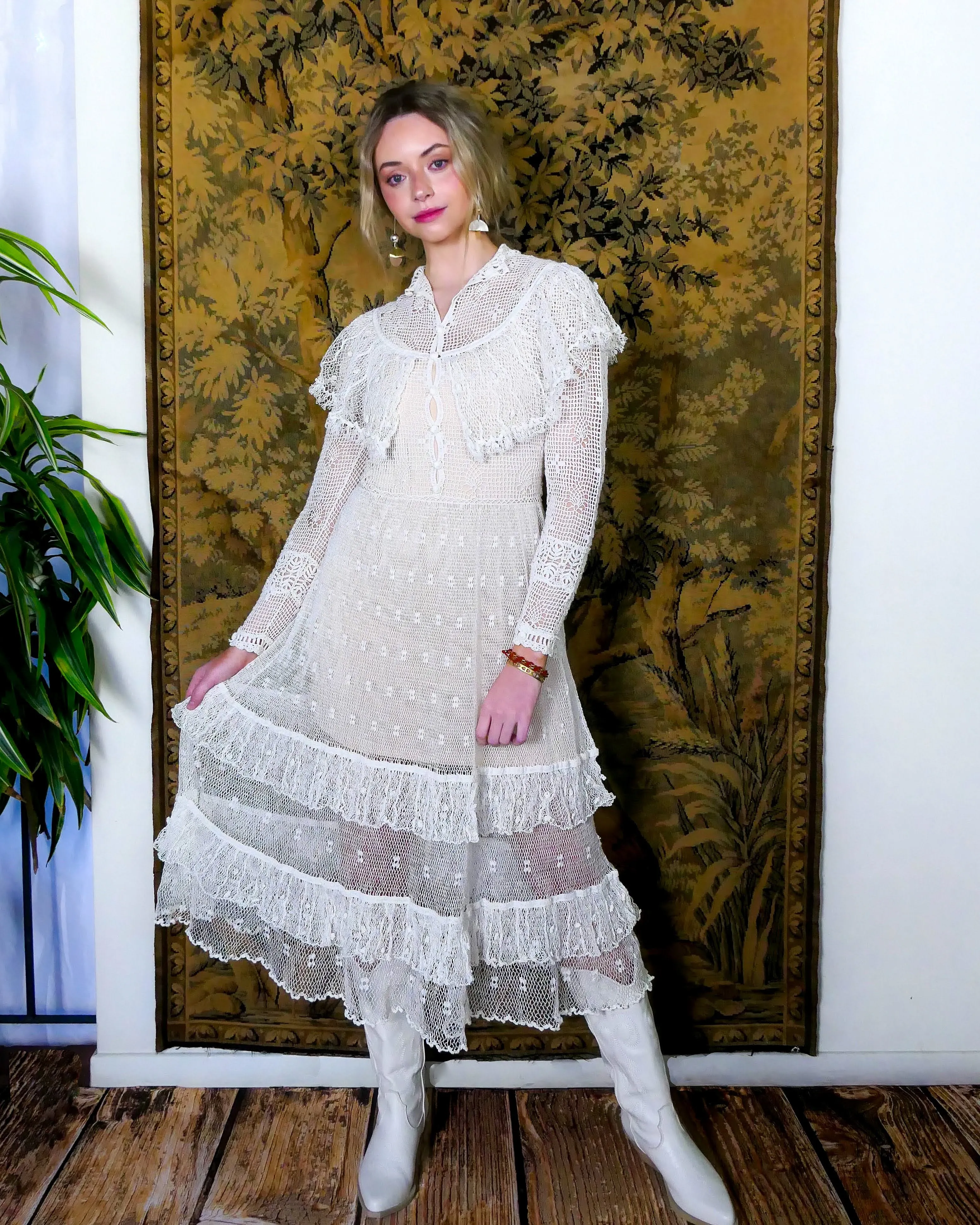 Lim's Original Hand Crocheted Maxi Dress in White