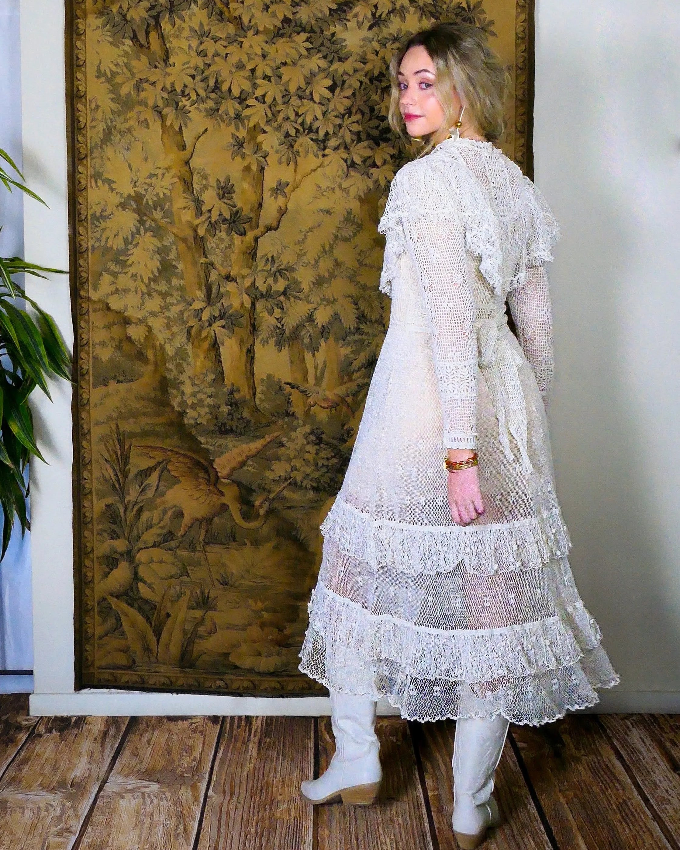 Lim's Original Hand Crocheted Maxi Dress in White