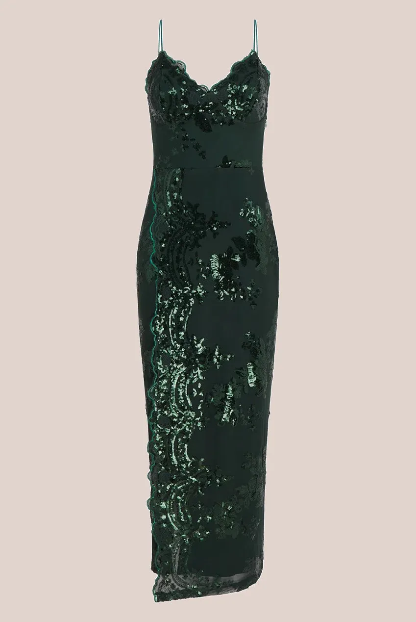 Liquorish Forest Green Sequin Maxi Dress With Long Slit