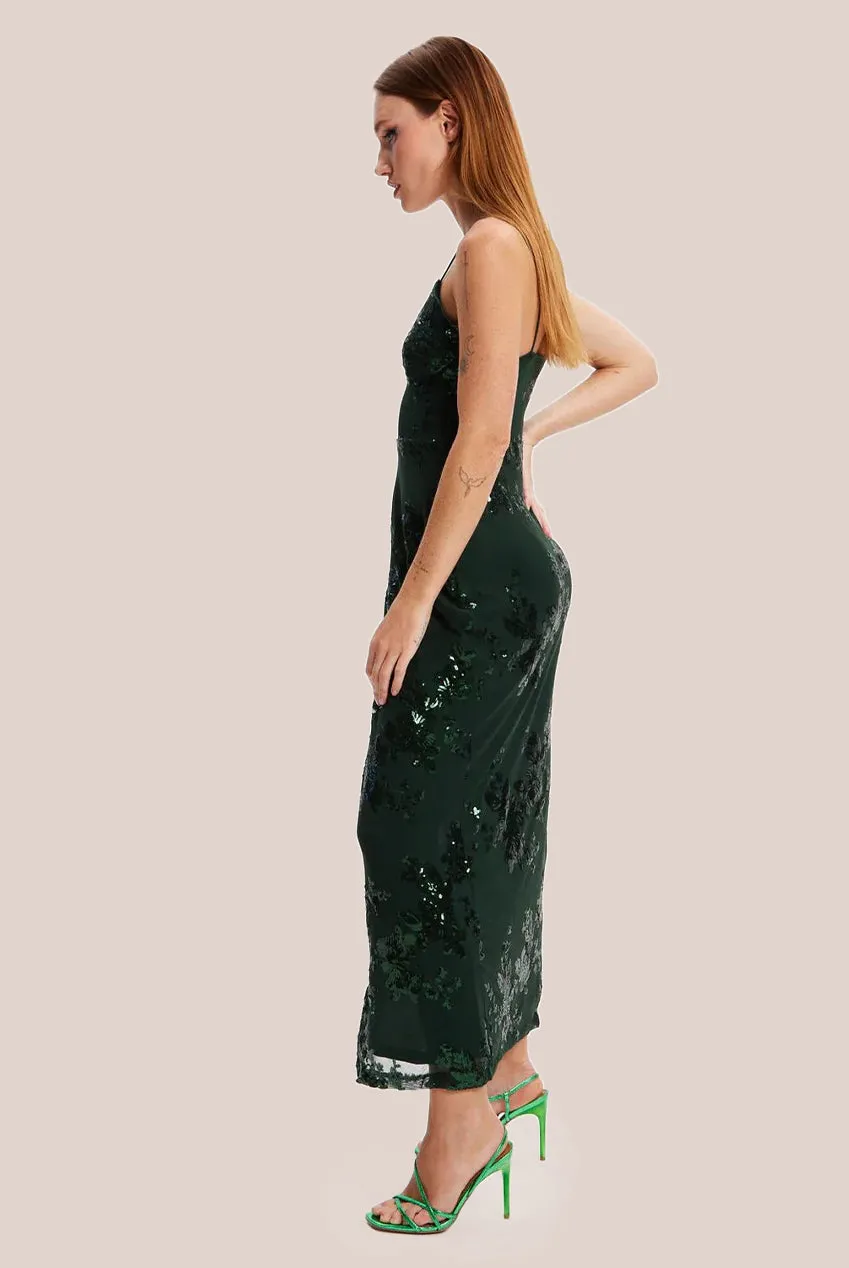 Liquorish Forest Green Sequin Maxi Dress With Long Slit