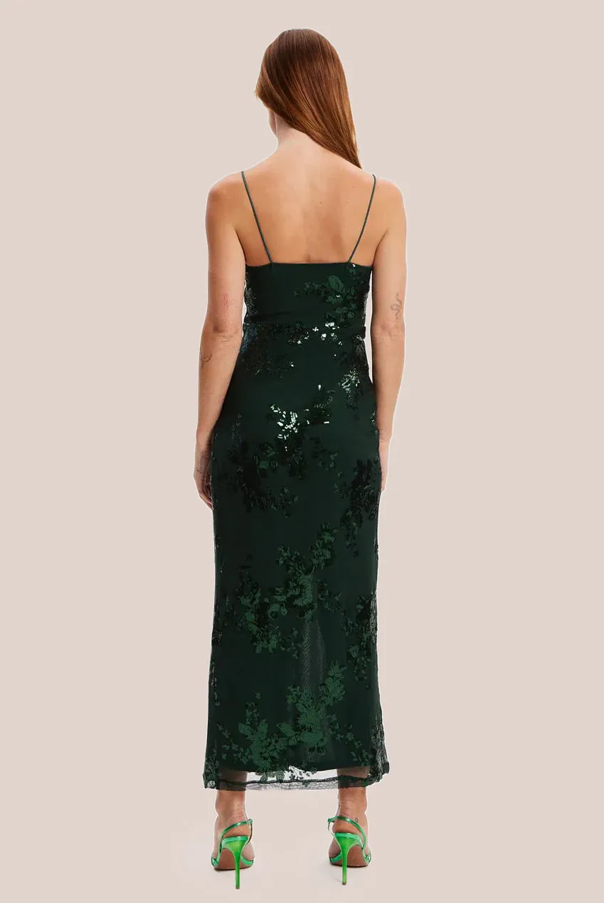 Liquorish Forest Green Sequin Maxi Dress With Long Slit