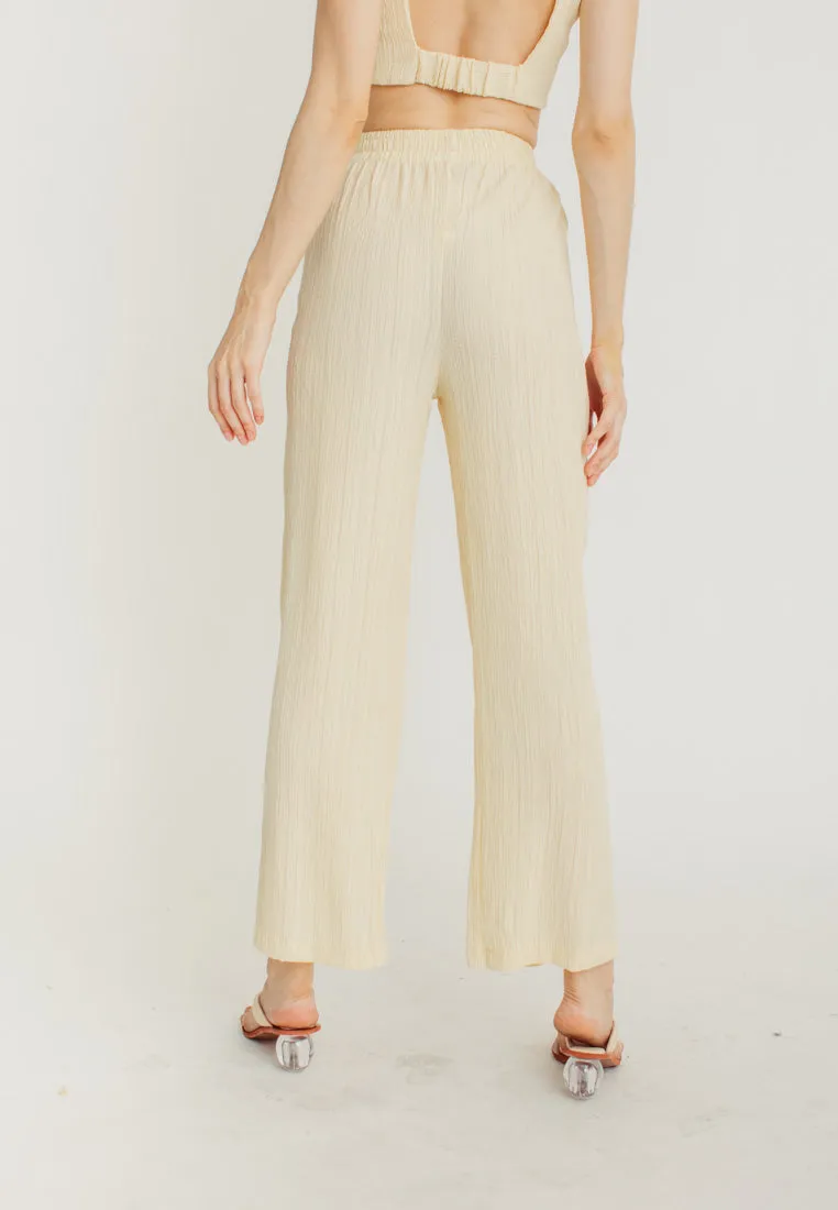 Misty Cream V Neck Sleeveless Crop Top Elastic Waist Straight Cut Culottes Set