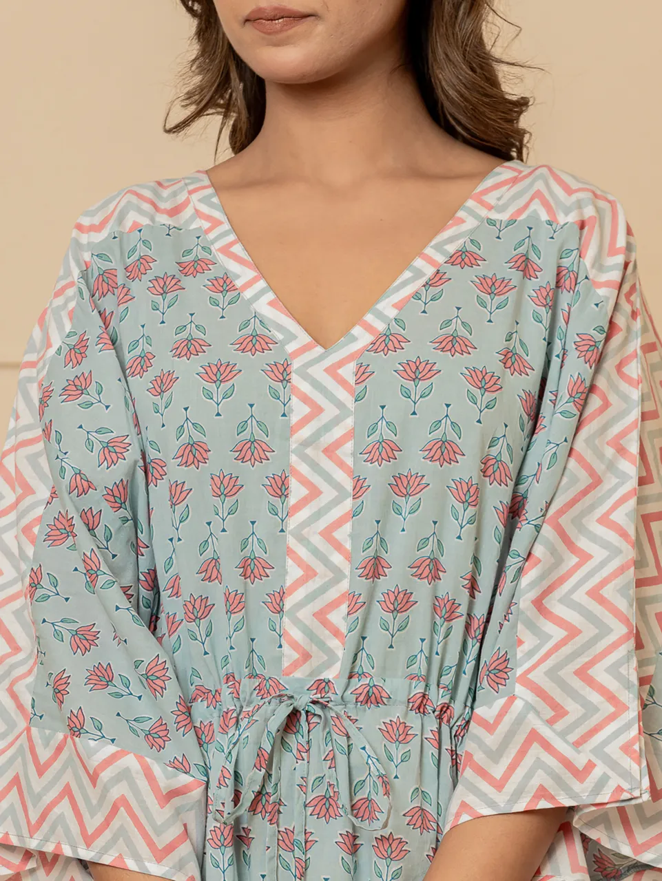 Pastel blue flower  border kaftan