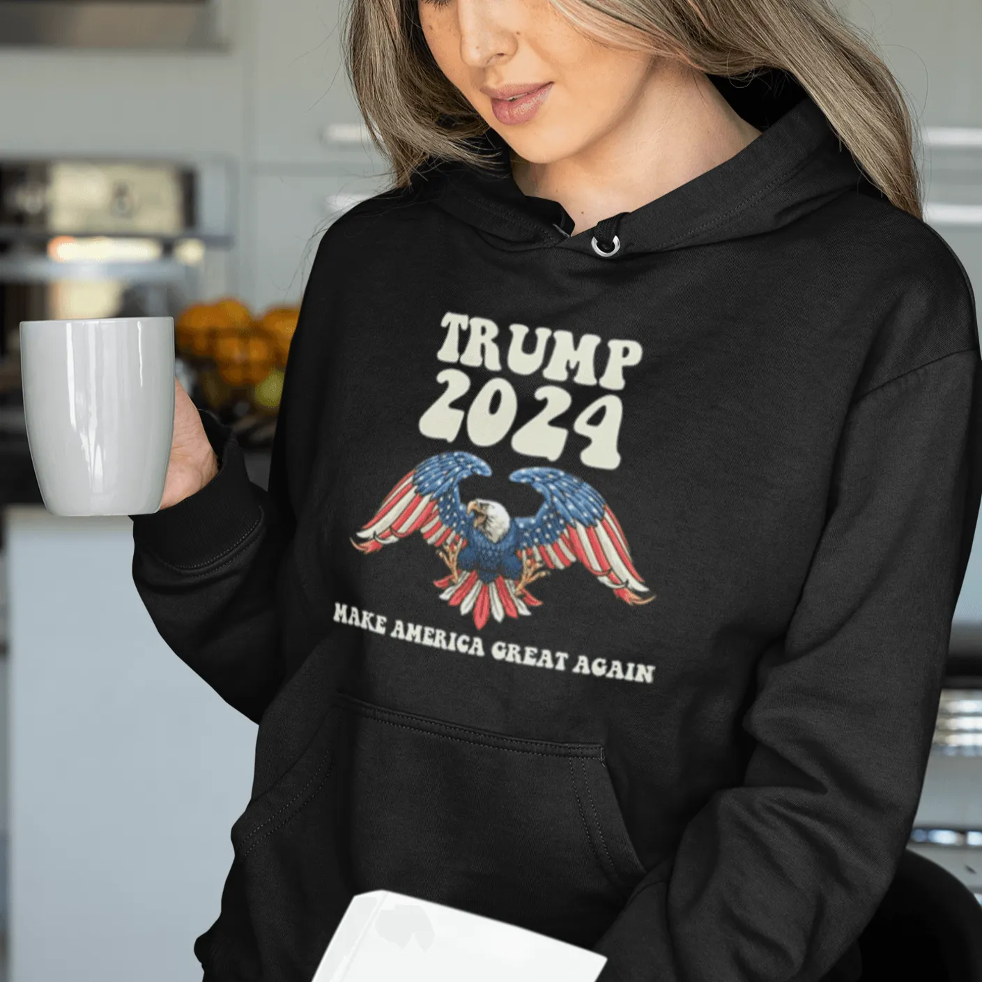 Political Hoodie American Eagle Trump 2024 Midweight Blended Cotton Unisex Pullover