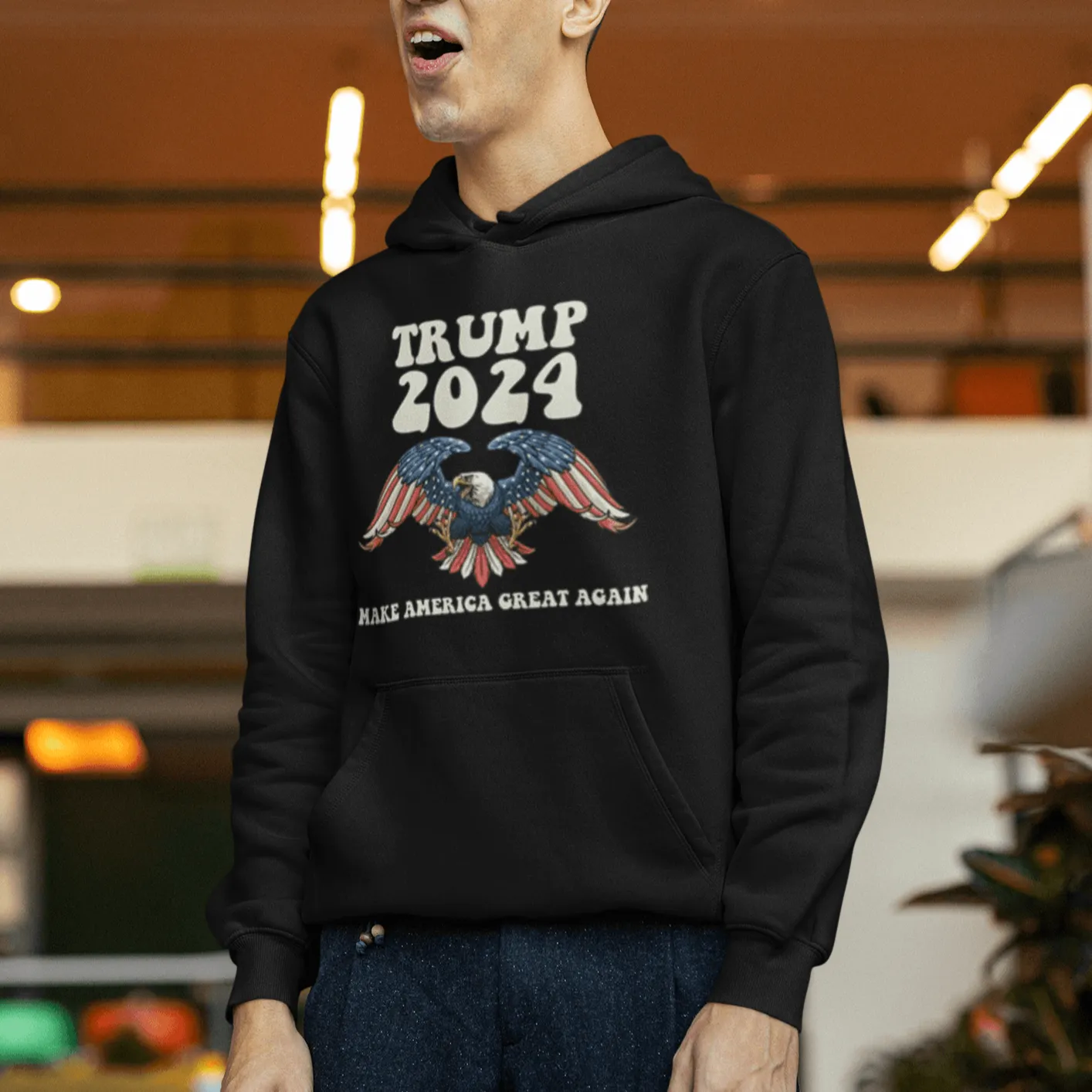 Political Hoodie American Eagle Trump 2024 Midweight Blended Cotton Unisex Pullover
