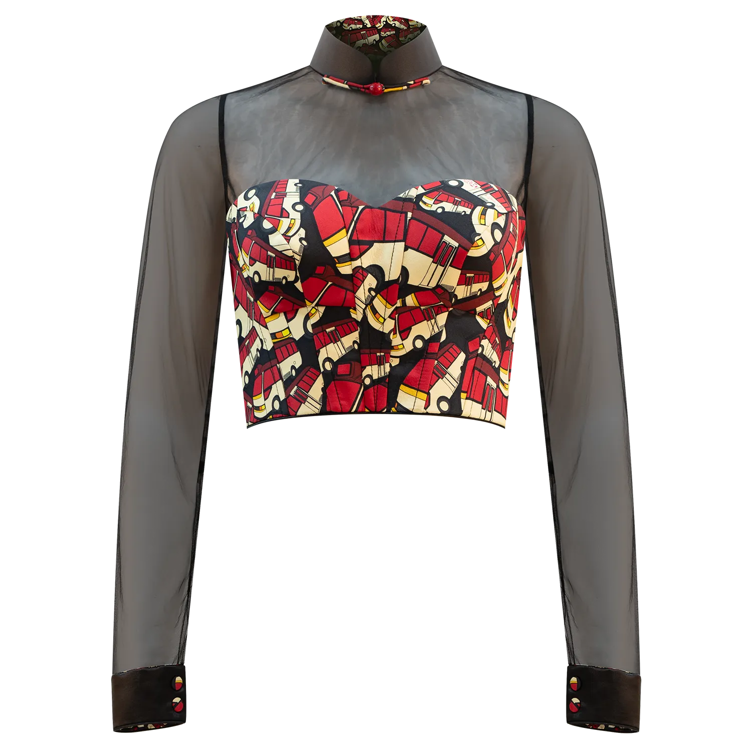 【RED MINIBUS】100% Silk Cheongsam Cropped Top (Regular Fit)
