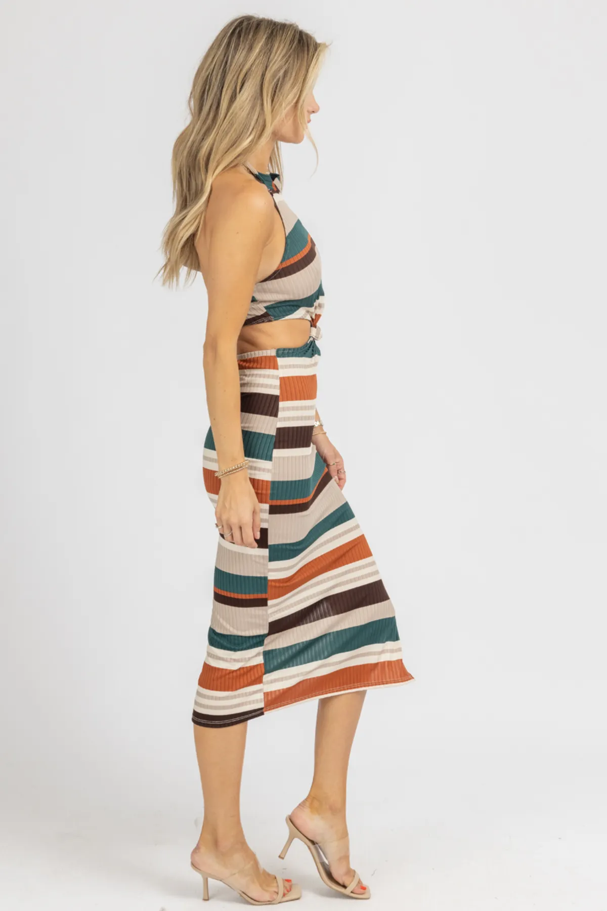 RUST   HUNTER GREEN FRONT KNOT MIDI DRESS