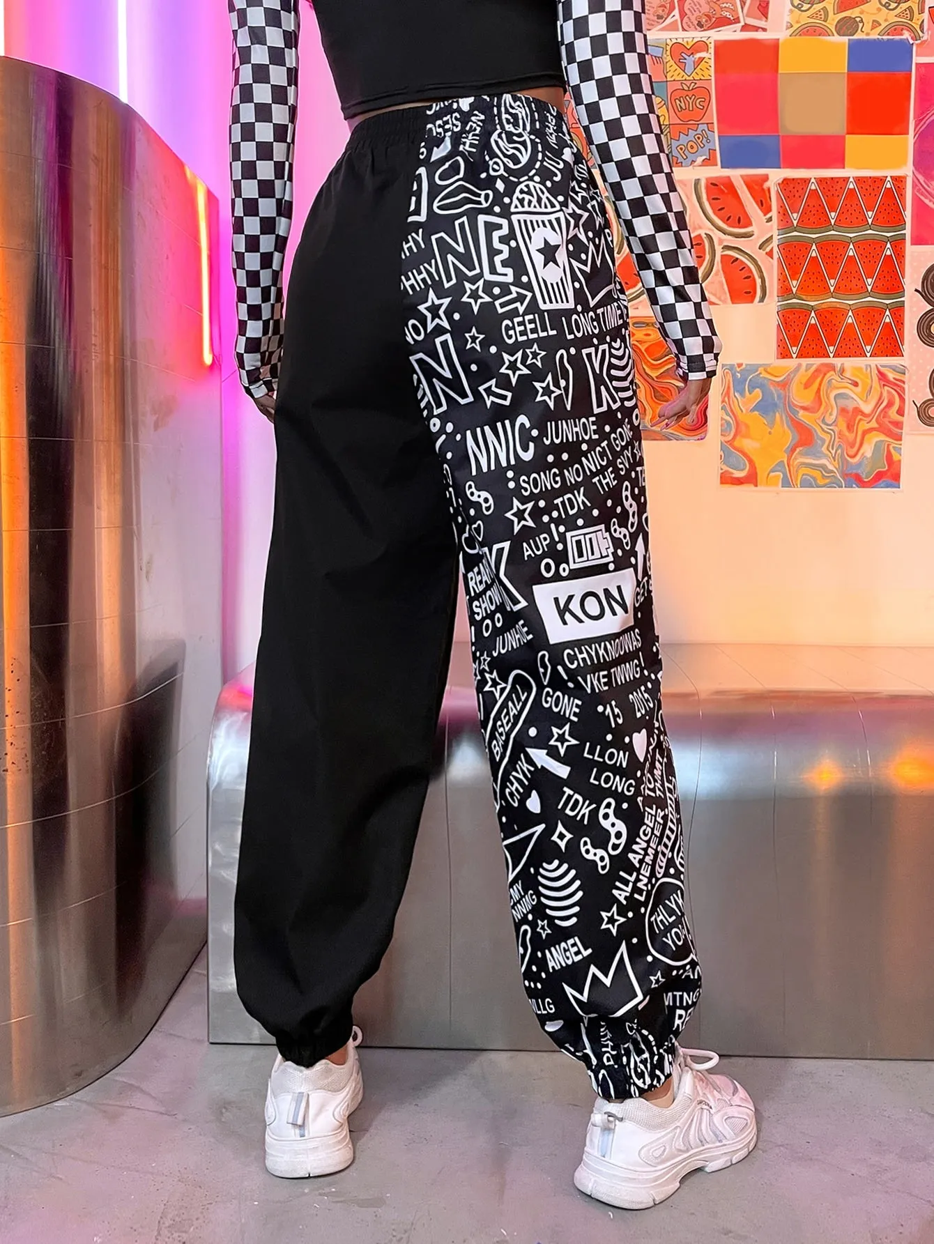 Sporty Geometric High Waist Long Women Pants