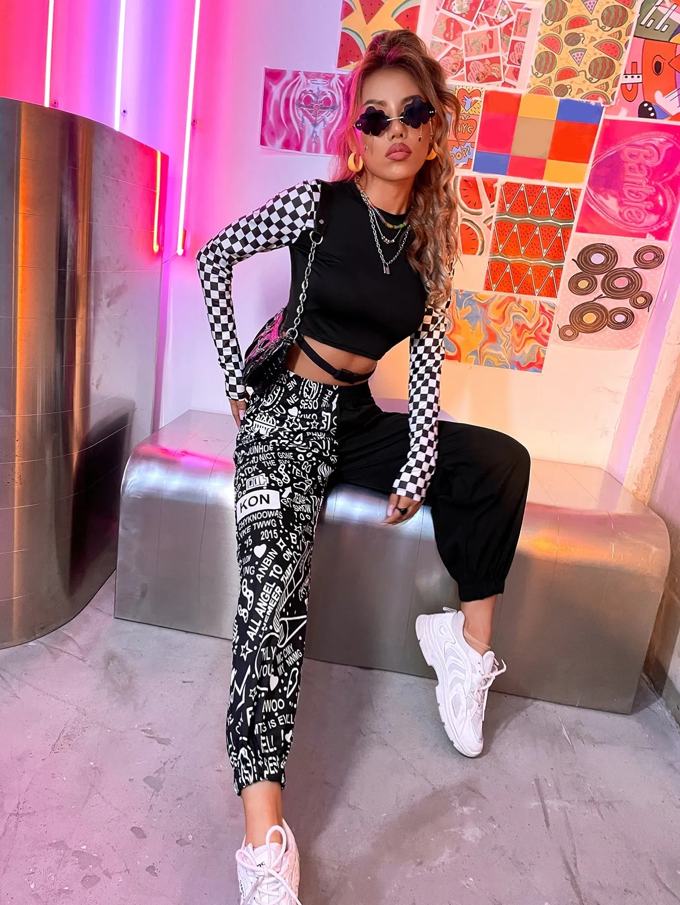 Sporty Geometric High Waist Long Women Pants